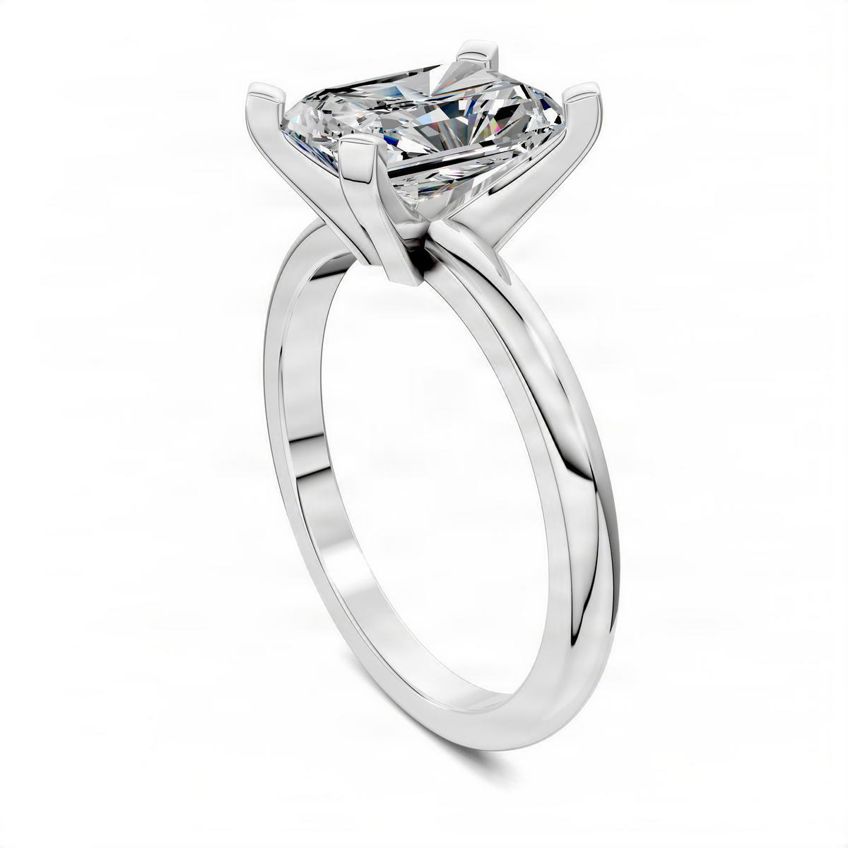 Solitaire engagement ring with round center stone in polished prong setting