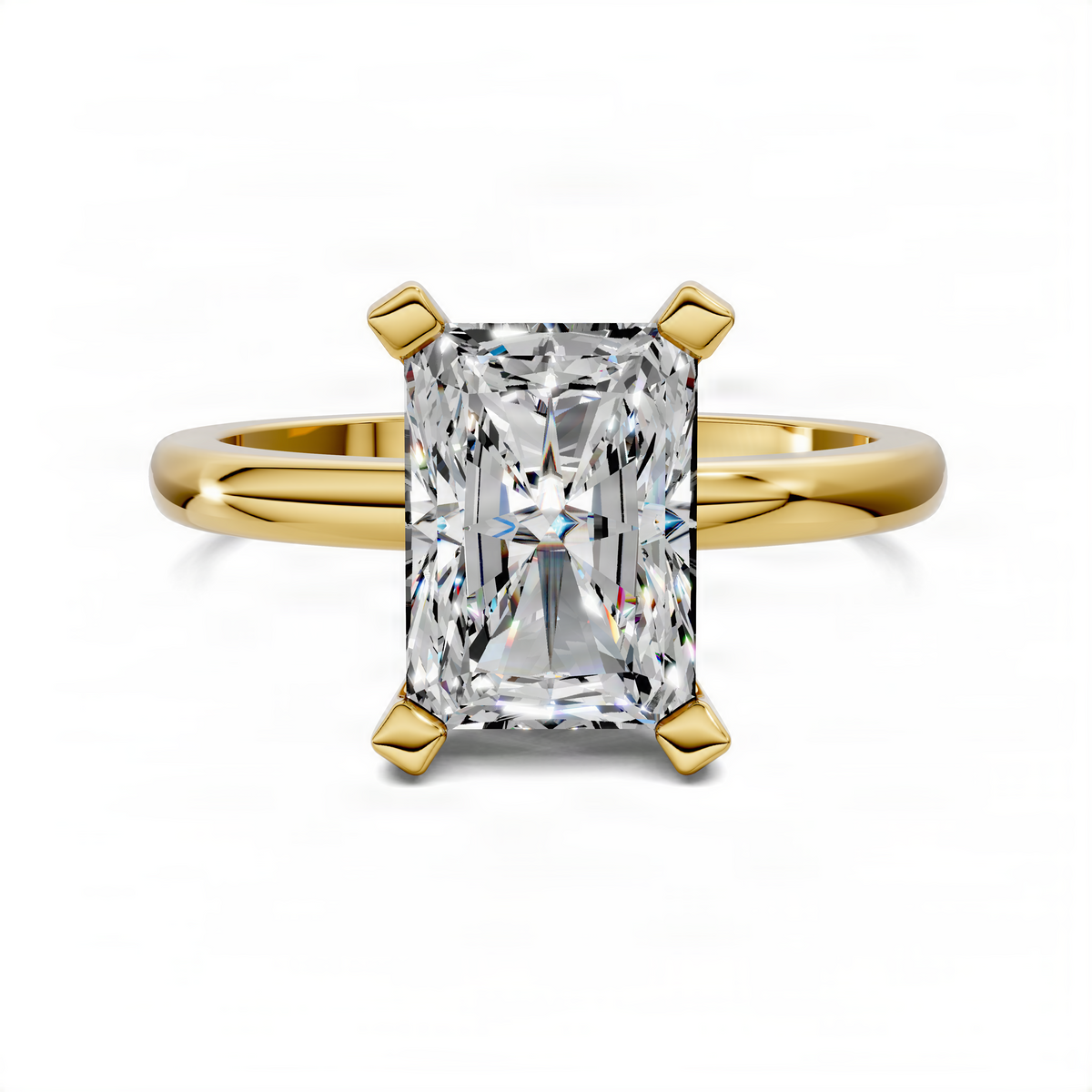 Yellow gold solitaire engagement ring with four-prong princess-cut clear diamond center