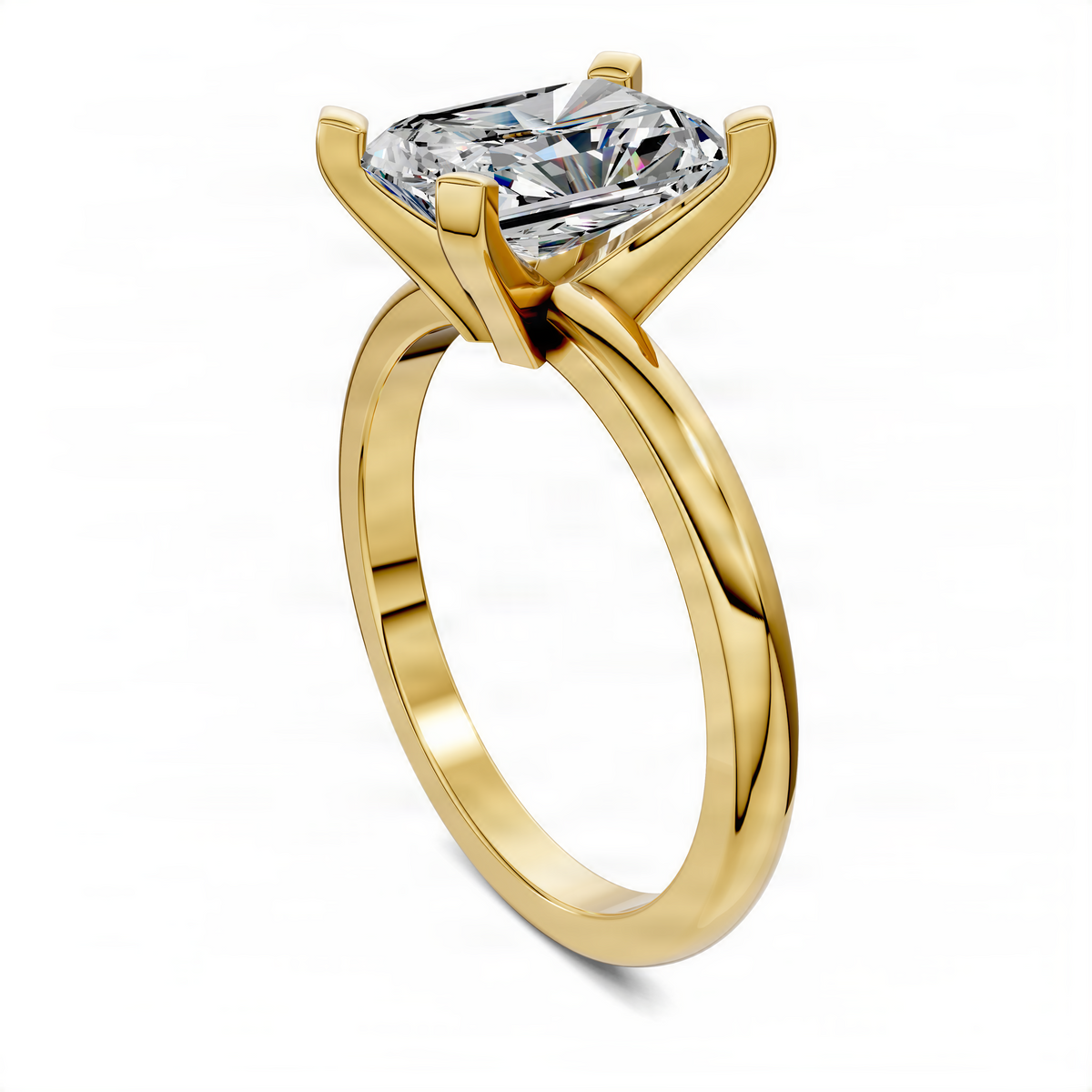 Yellow gold solitaire ring with round center stone in four-prong setting