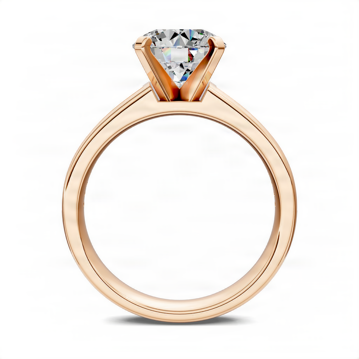 Rose gold channel ring with triangular prong center diamond on a smooth rounded band