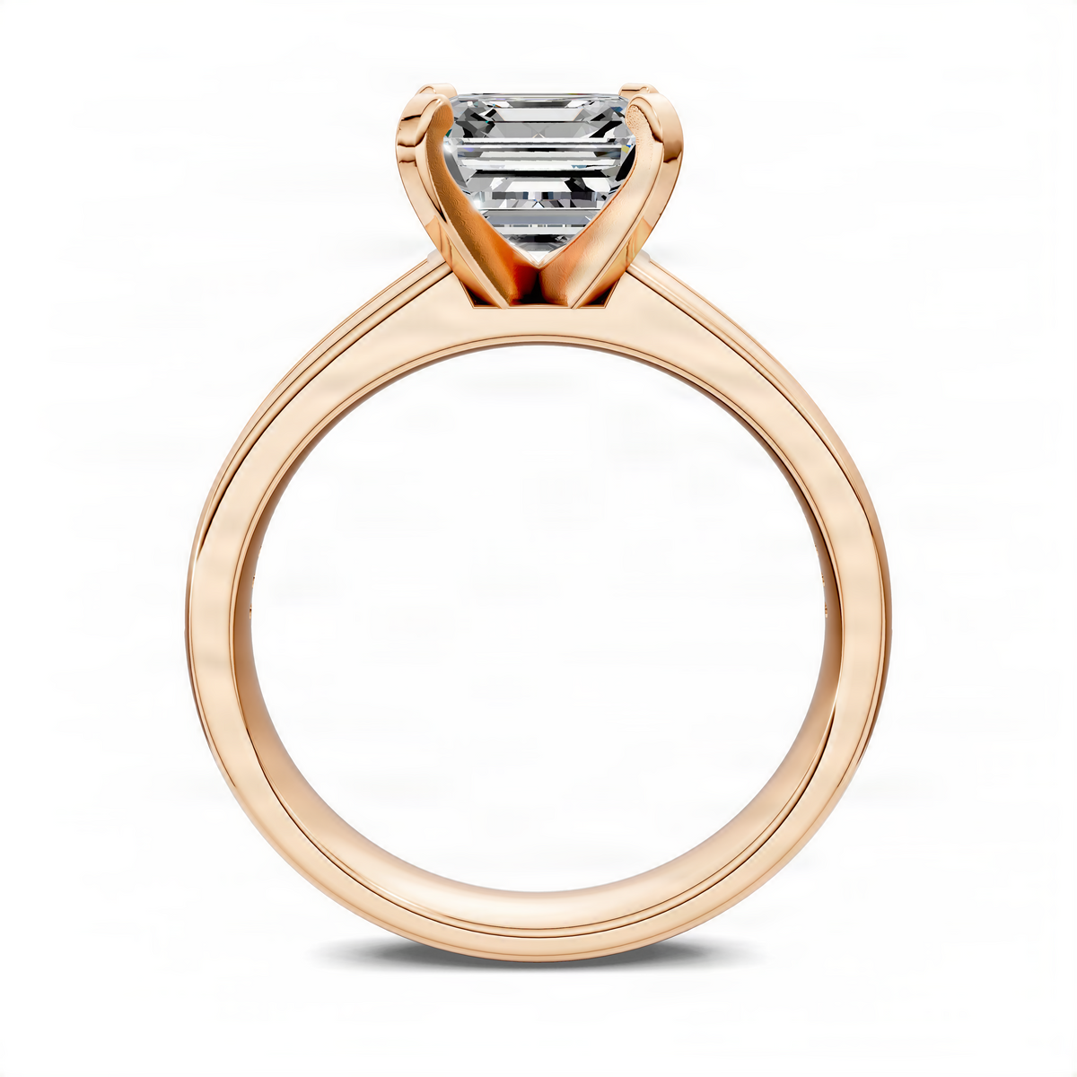 Asscher baguette channel ring in rose gold with square center stone