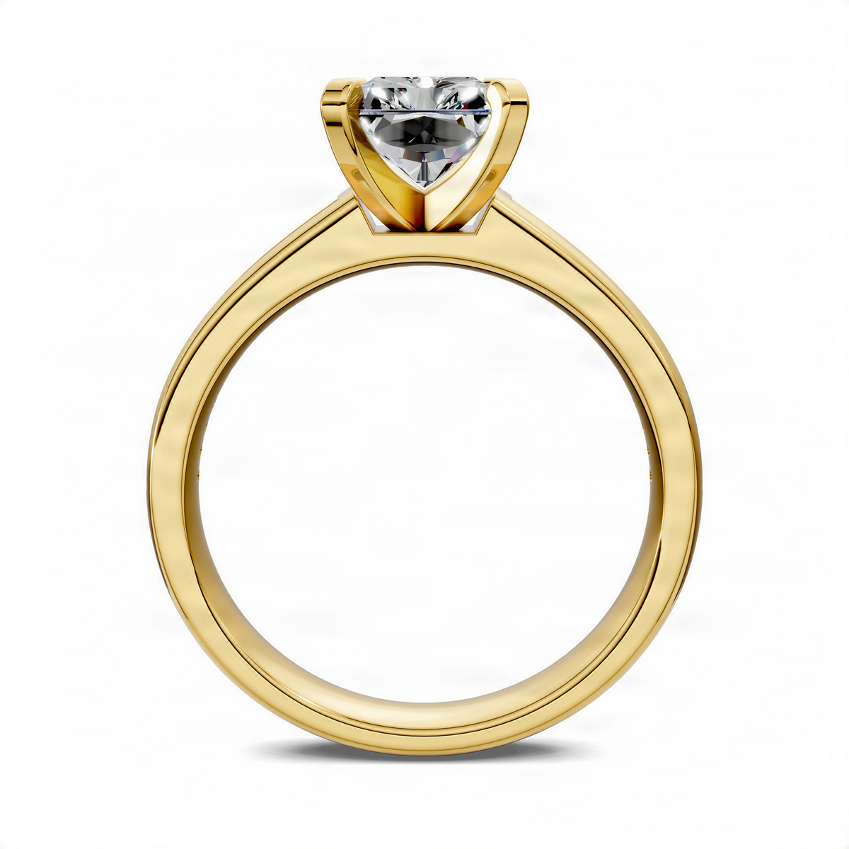 Opes Radiant baguette channel ring in yellow gold with square center diamond and tapered band