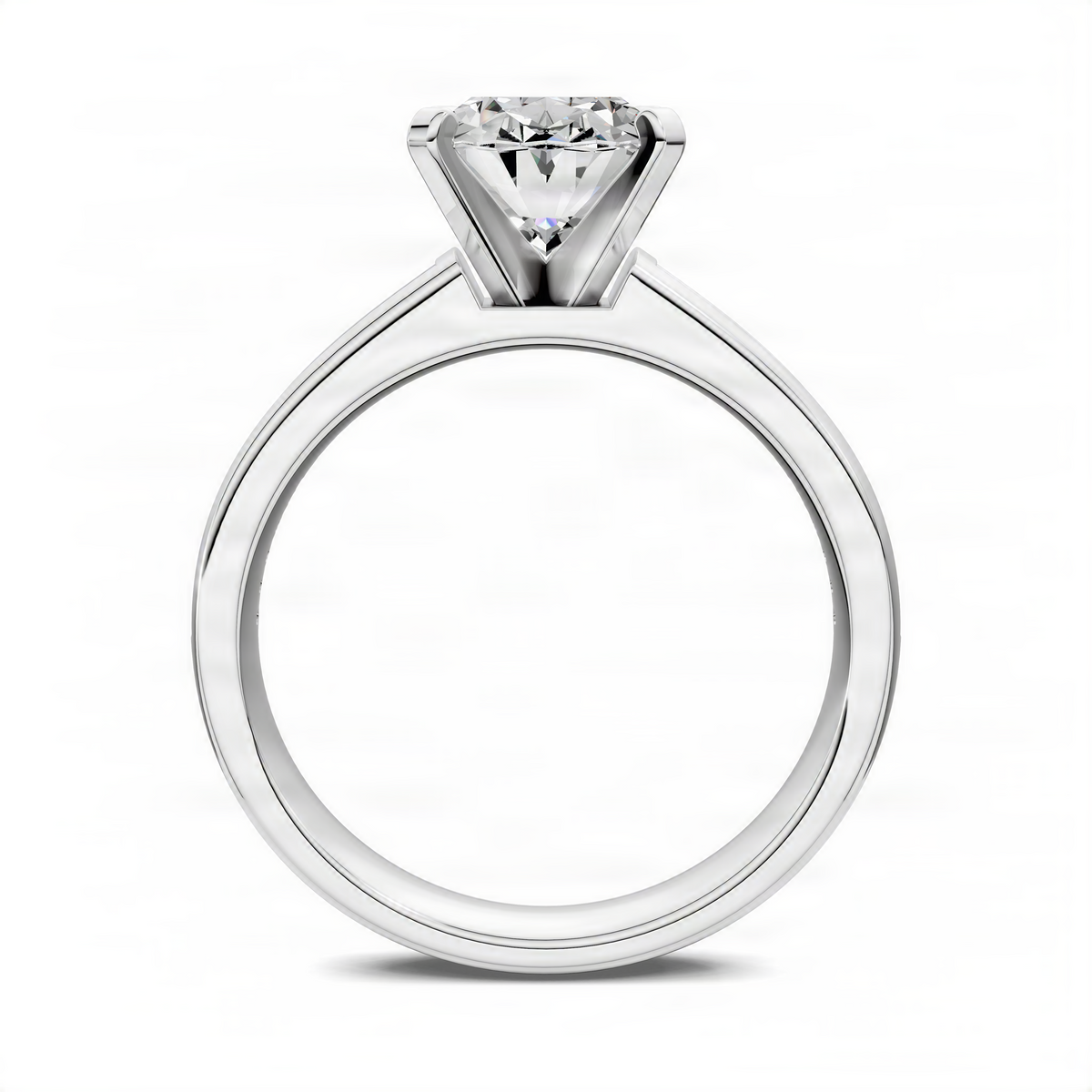 White gold oval center ring with prong-set gemstone and smooth band