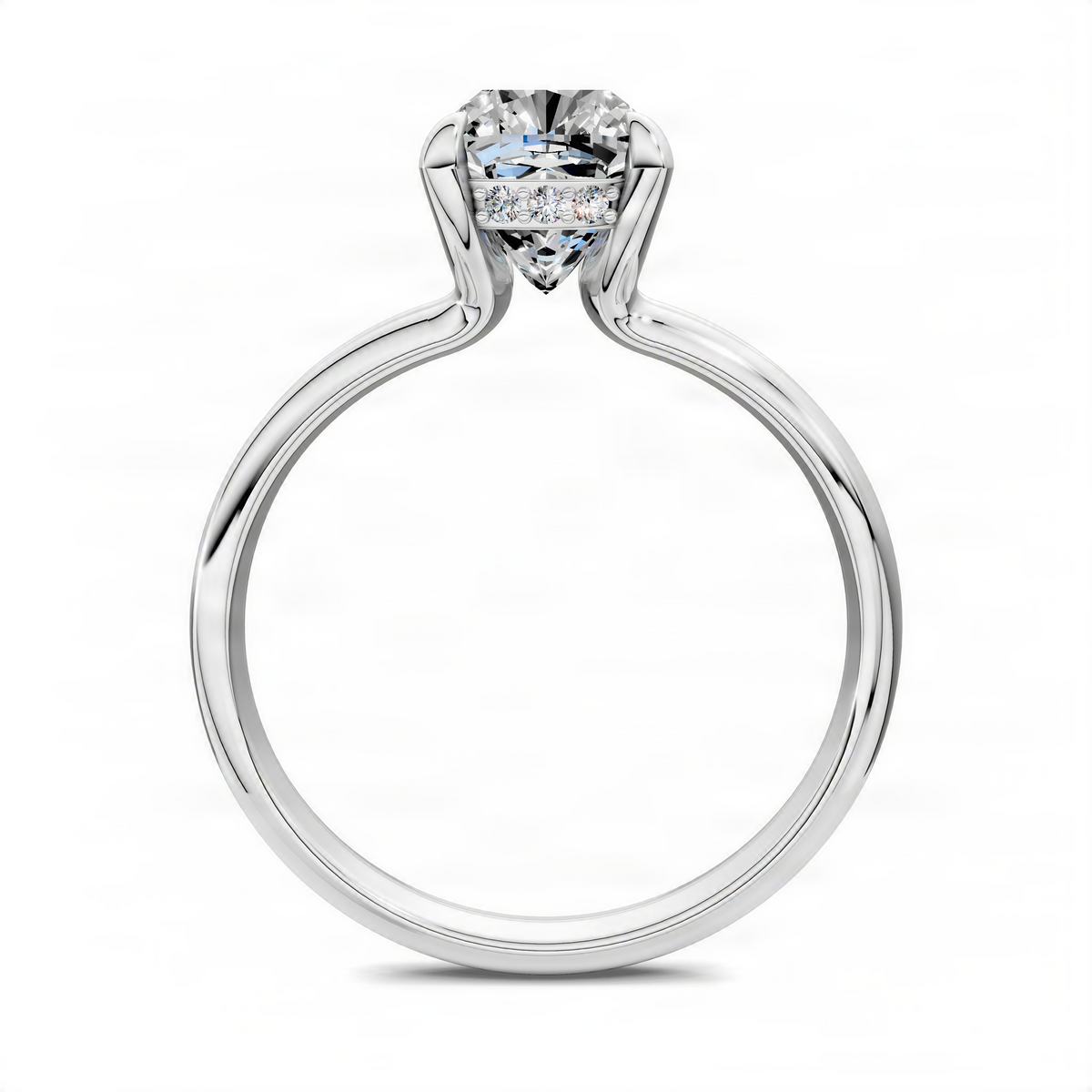 Floating split-band ring with a clear cushion-cut center gemstone, metal band