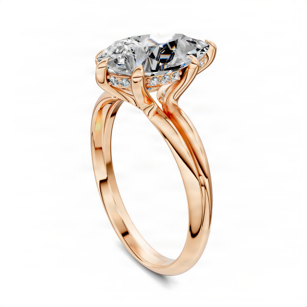 Opes floating split band ring in rose gold with oval center and small side stones