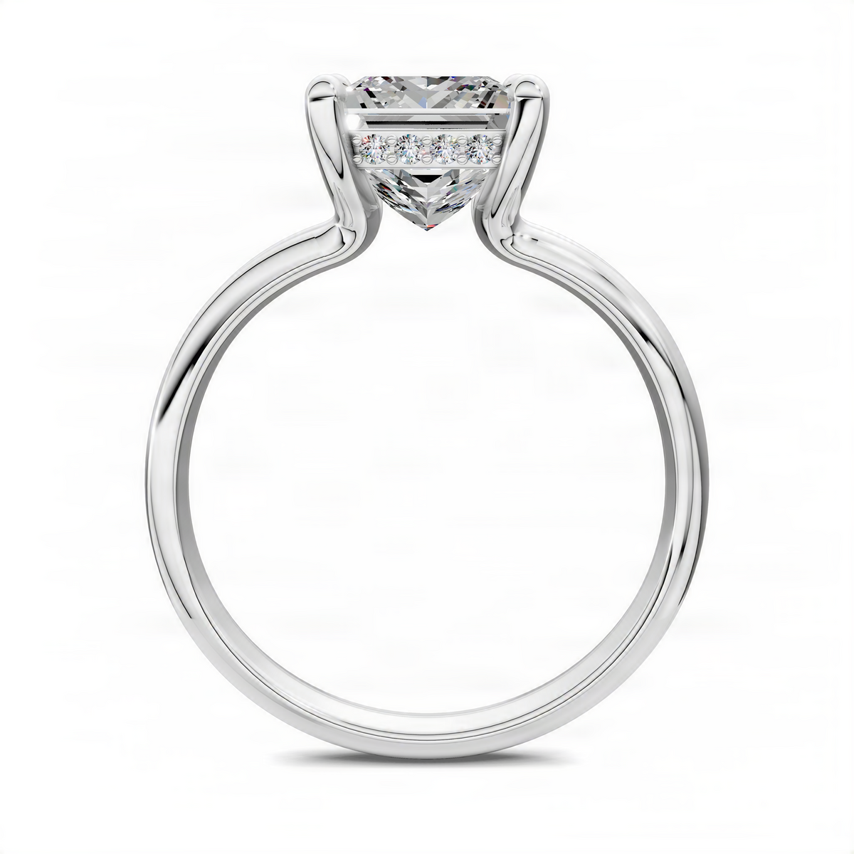 White gold princess-cut floating split band ring with square center diamond