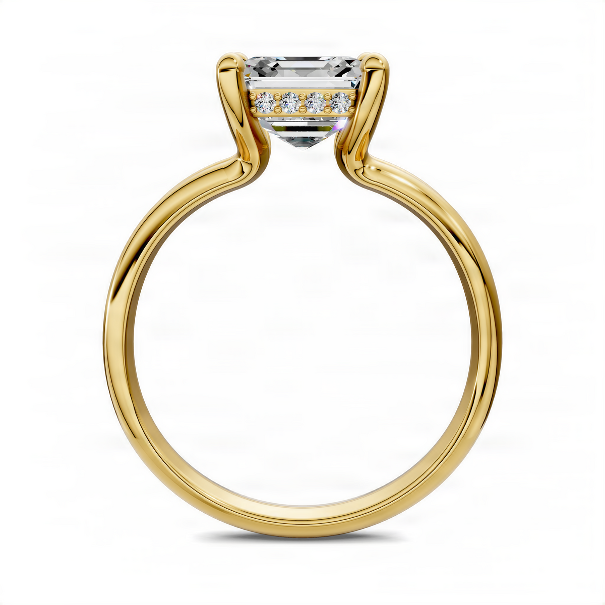 Asscher-cut diamond ring with floating split gold band
