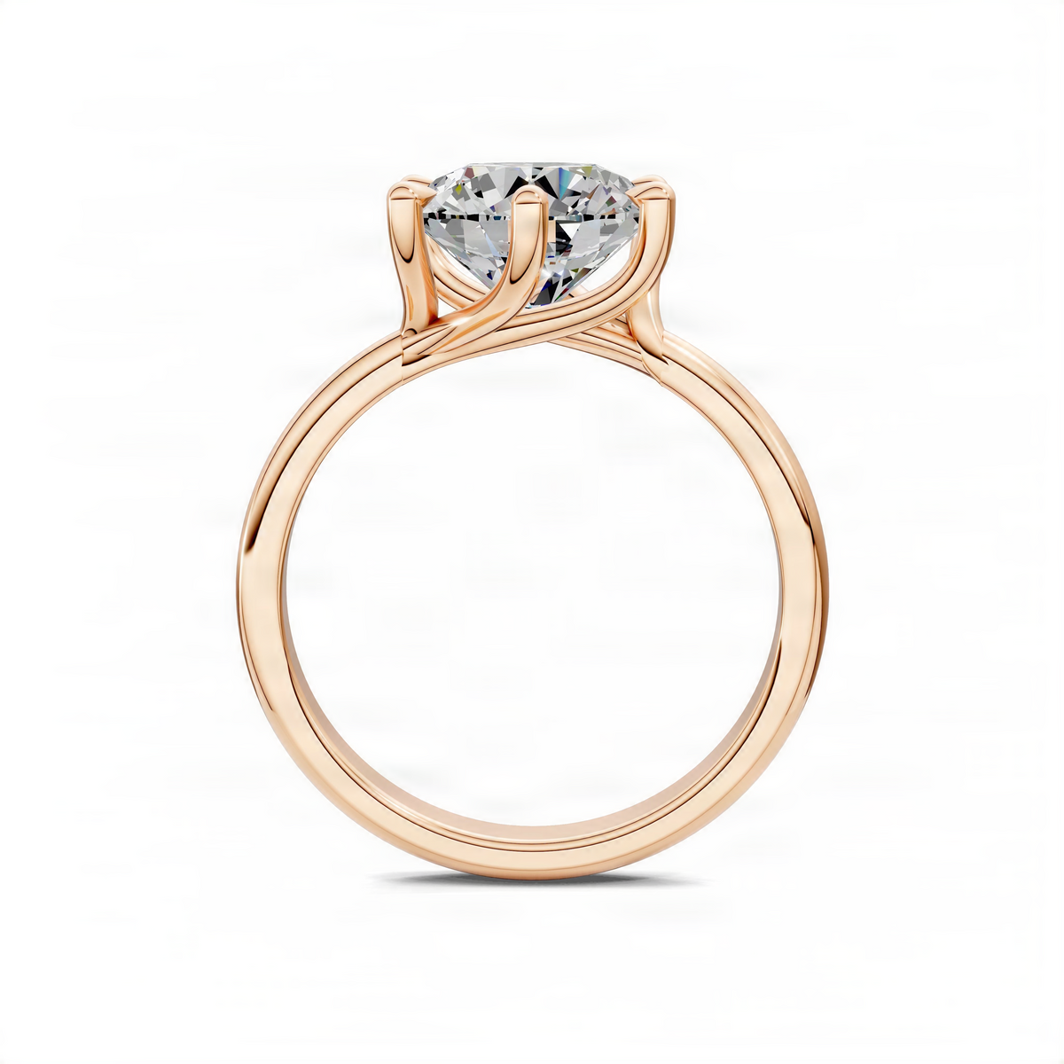 Round diamond engagement ring with floral basket in rose-gold tone