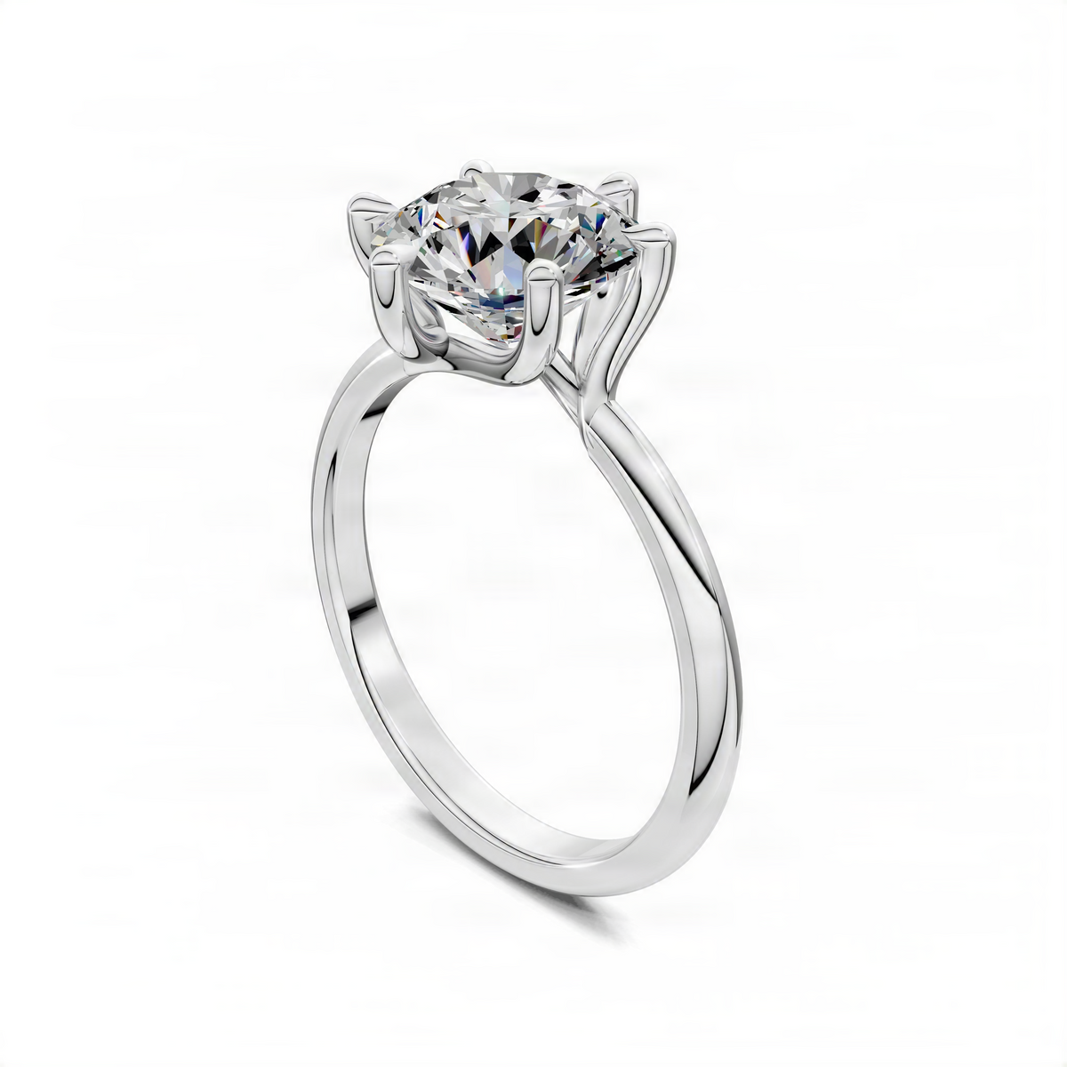 Round diamond engagement ring with floral basket in silver-tone metal