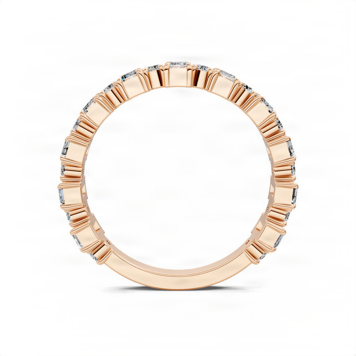 Rose gold alternating wedding band with rectangular prong-set diamonds