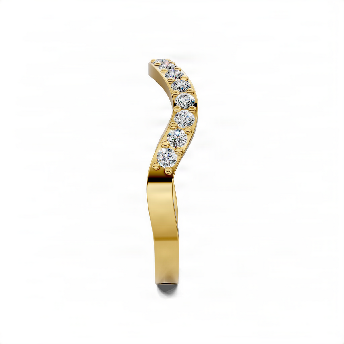 Yellow gold curved diamond band ring with pavé-set stones