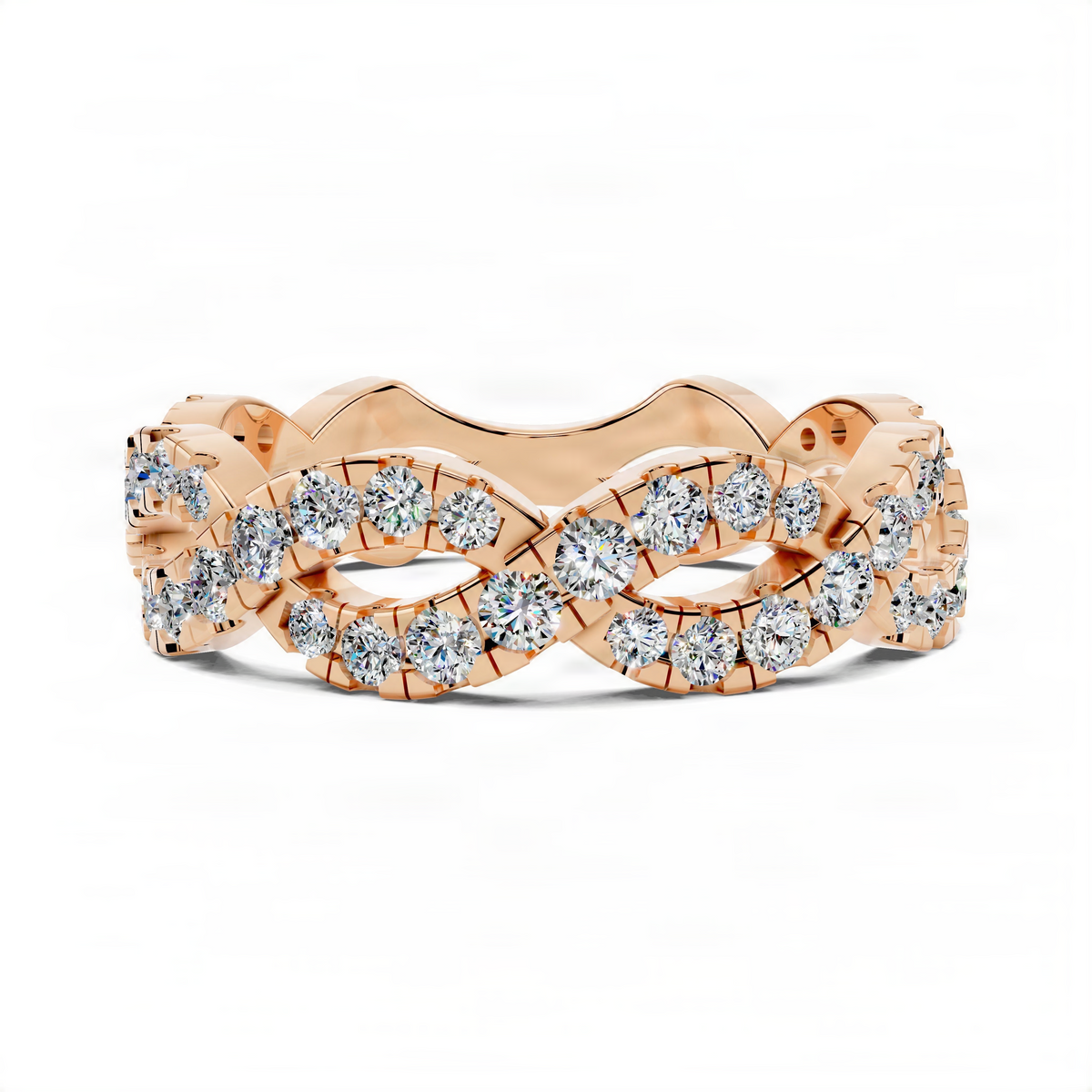 Rose gold twisted diamond band ring