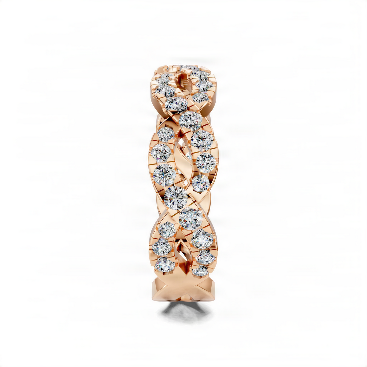 Rose gold twisted band ring with round diamonds
