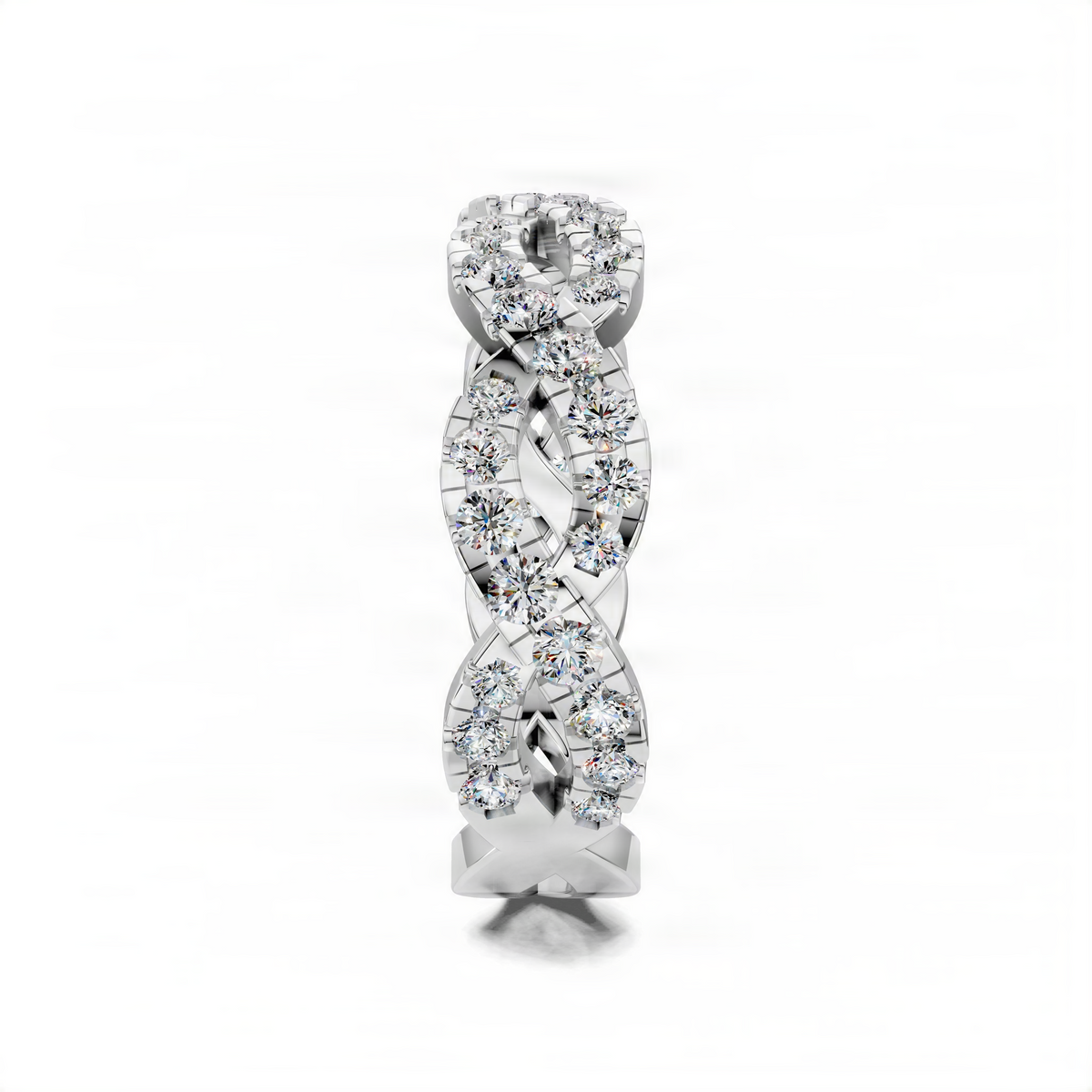 Twisted band ring with pave-set round clear stones