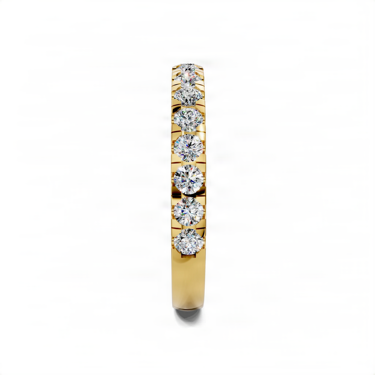 Yellow gold pave band ring with vertically set round diamond look stones