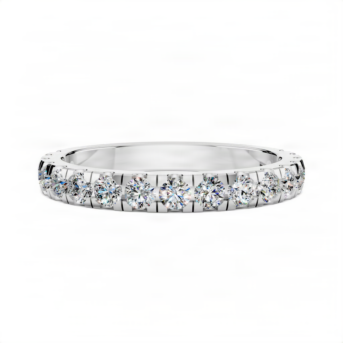 Pave band ring in white gold with round diamonds