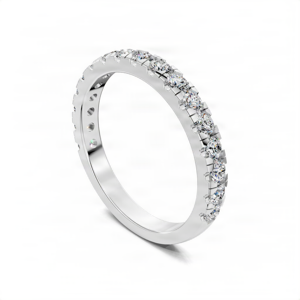 White gold pavé band ring with round-cut stones