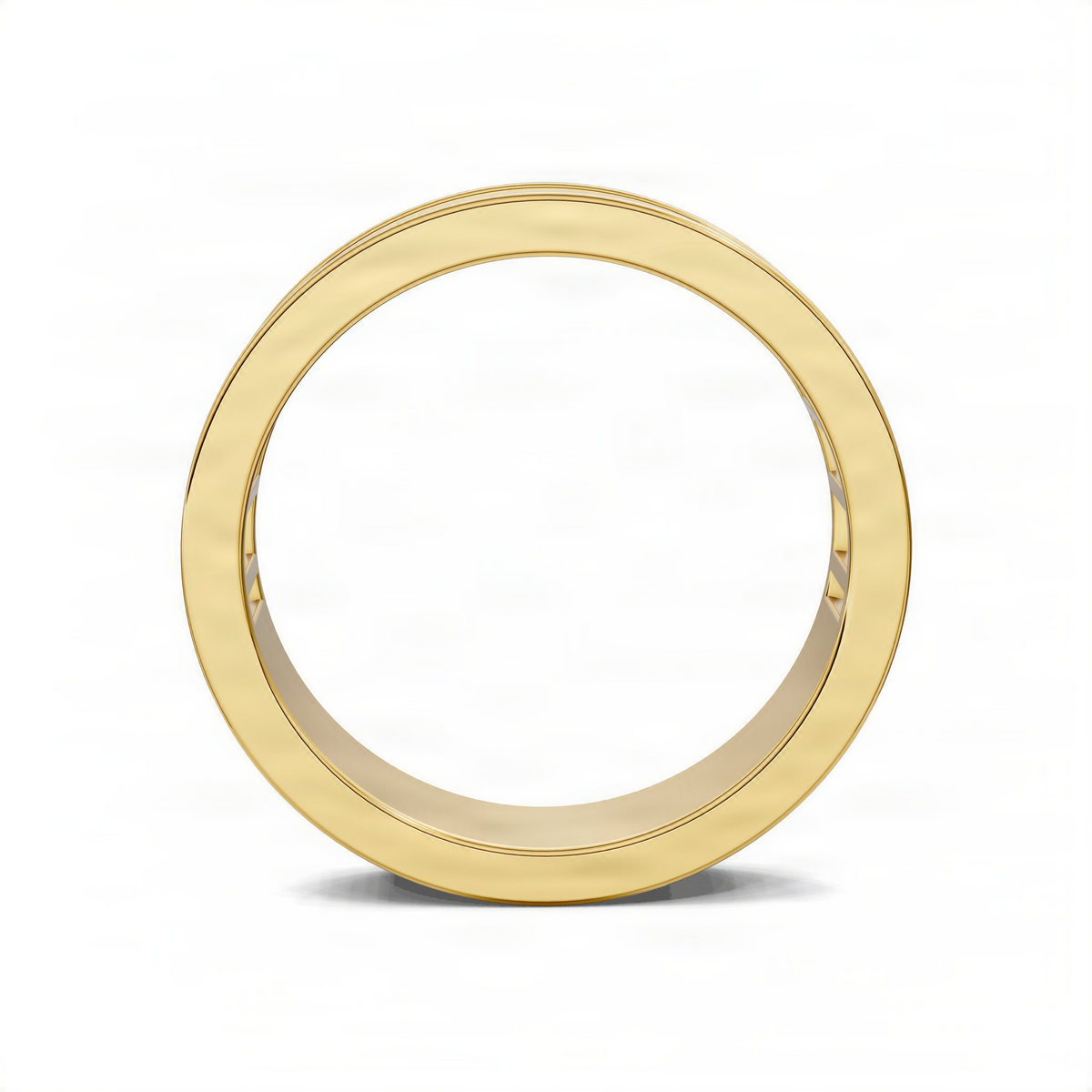 Yellow gold wedding ring with smooth outer band and clean inner profile