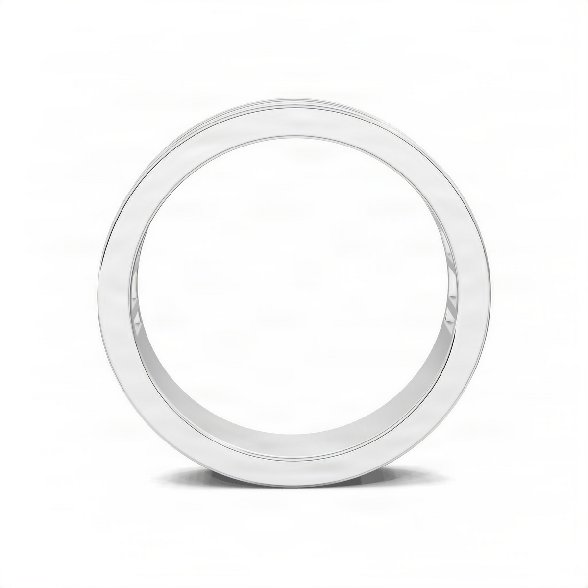 White gold wedding ring with smooth outer band and clean inner profile