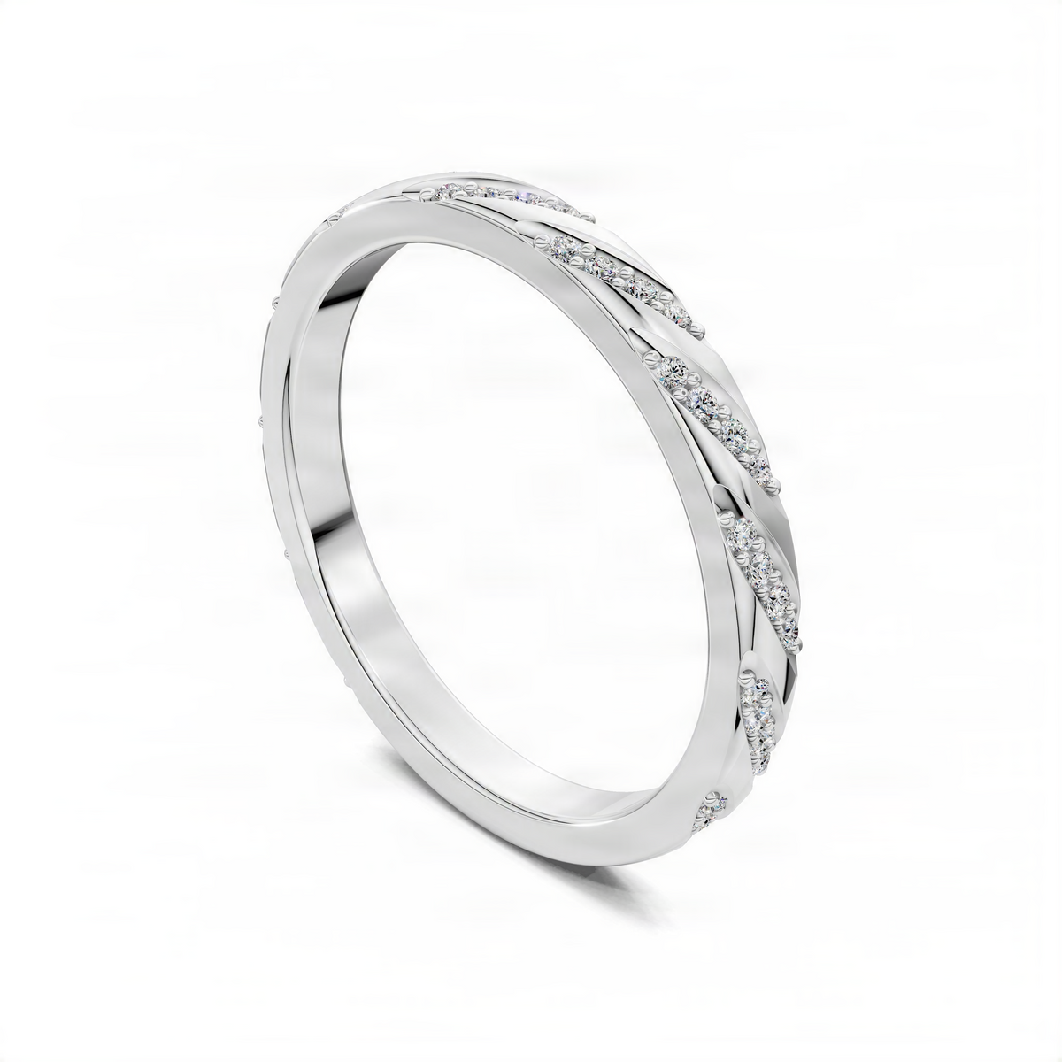 Opes wedding band in white gold with diagonal diamond pavé accents