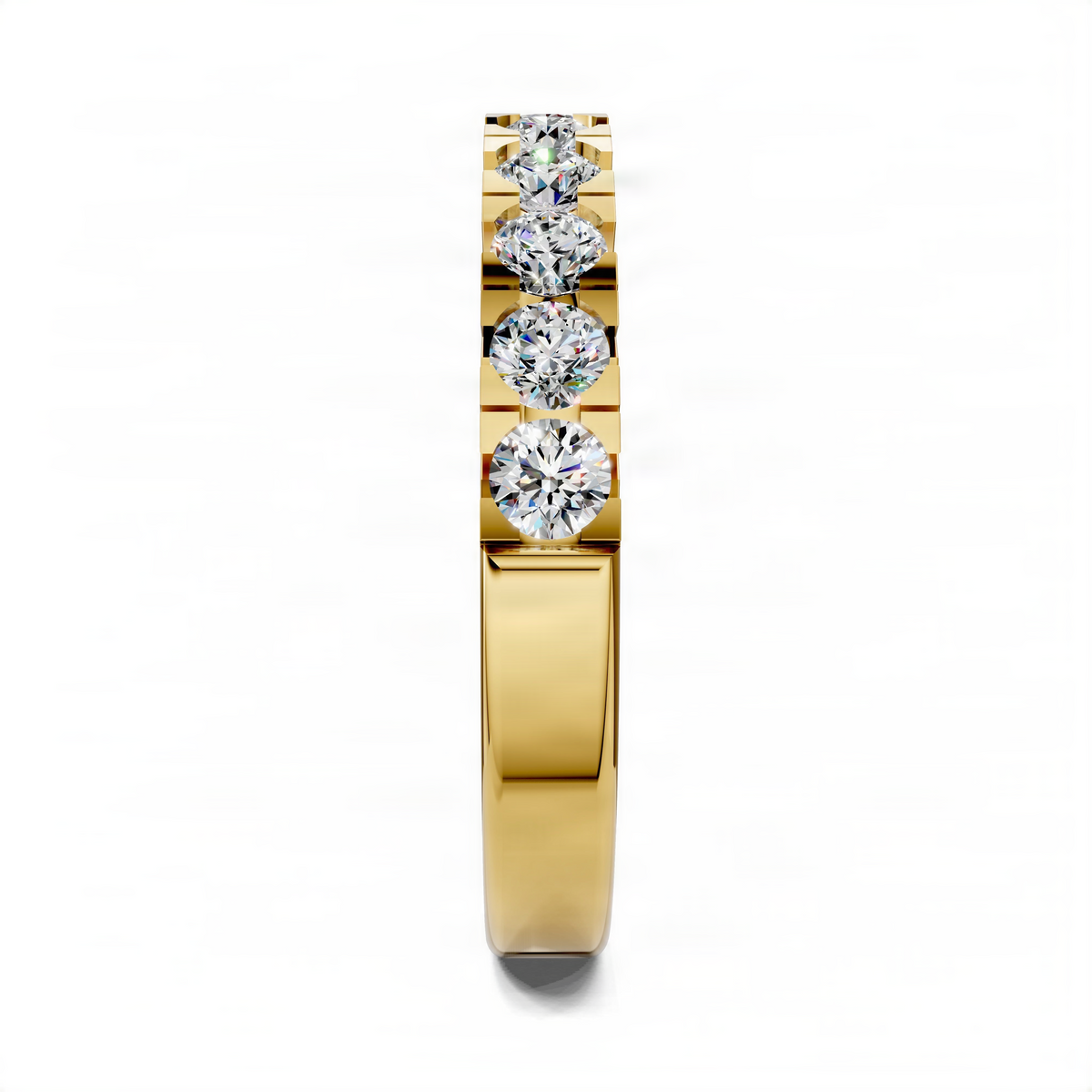 Yellow gold diamond band ring with four round pavé-set diamonds