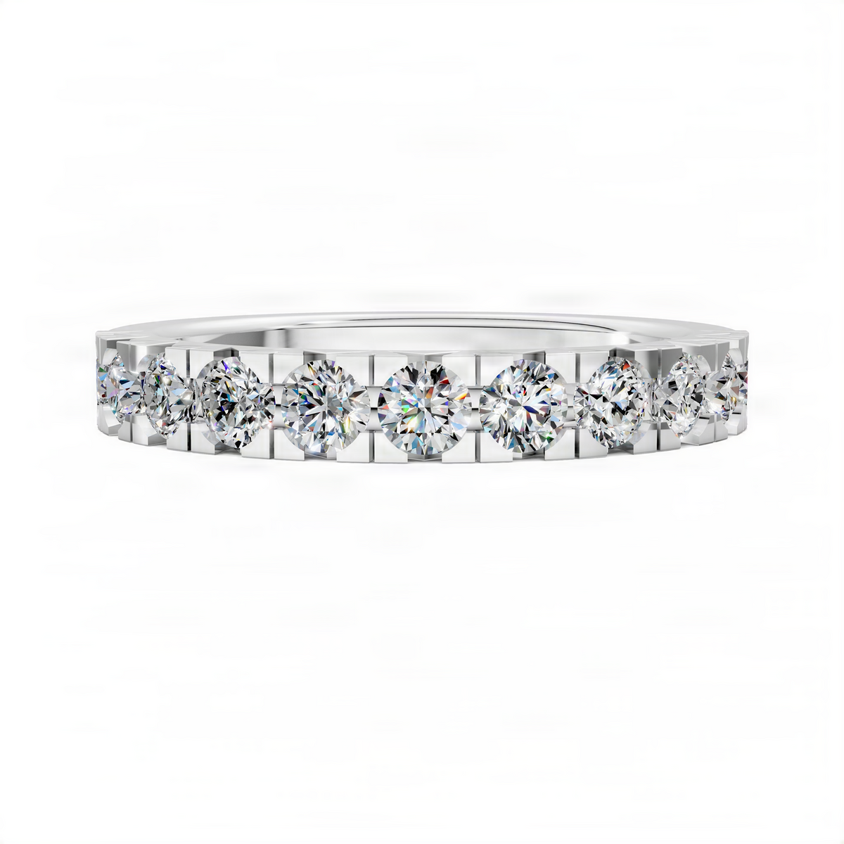 Opes white gold diamond band with round pavé stones