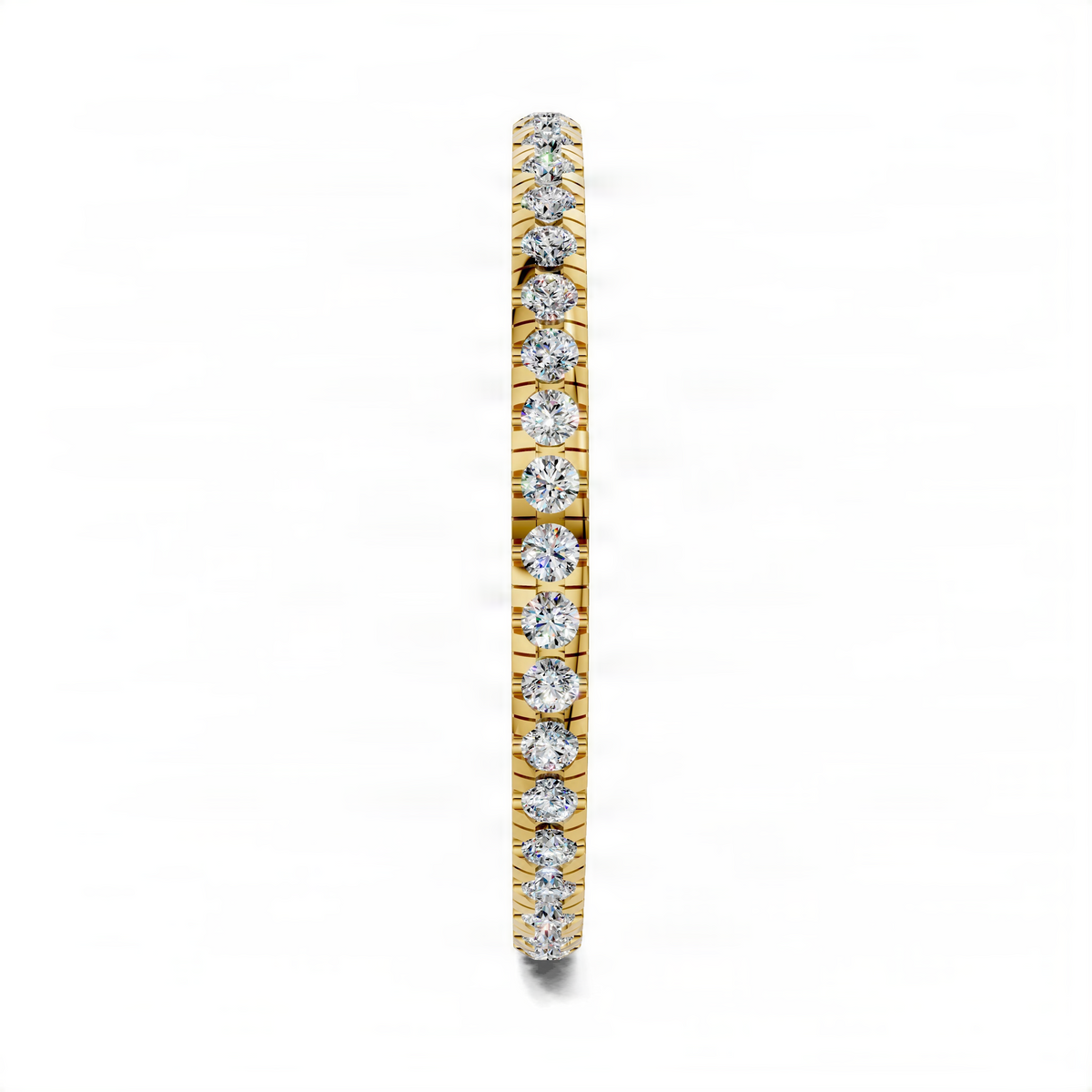 Slim yellow gold scalloped eternity band with pavé round stones