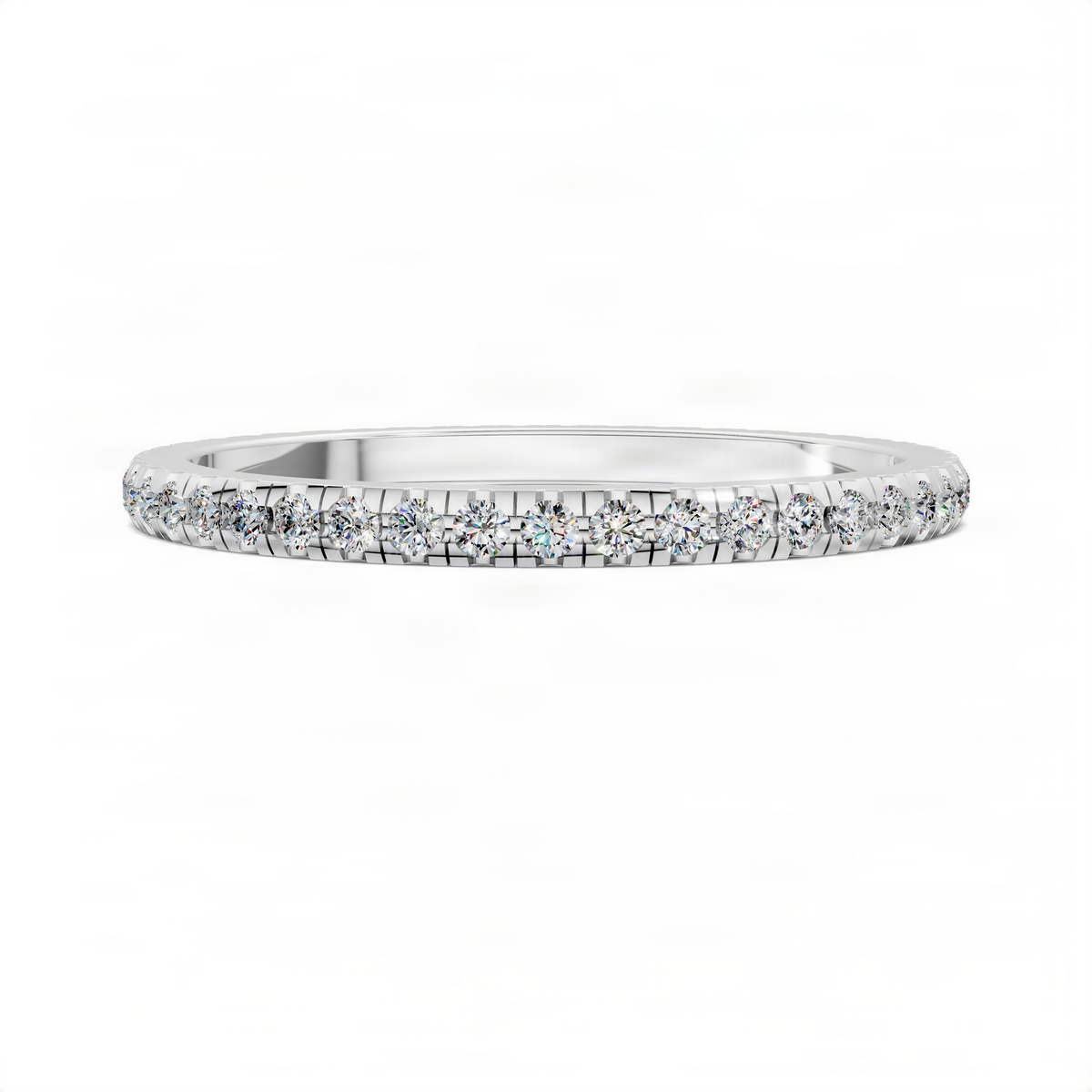 Slim scalloped pavé eternity band in white gold with small round stones