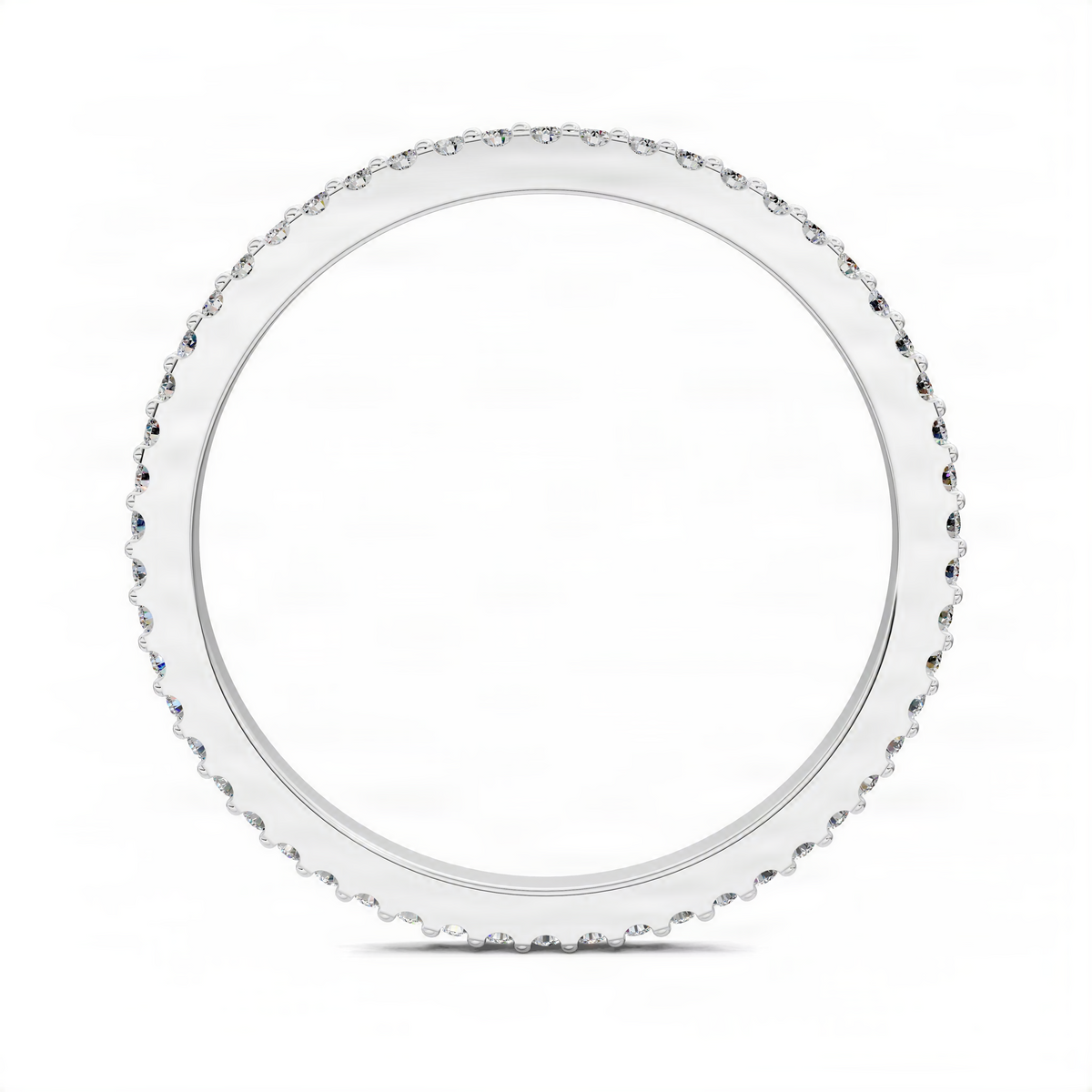Slim pavé diamond band in white metal, circular ring view
