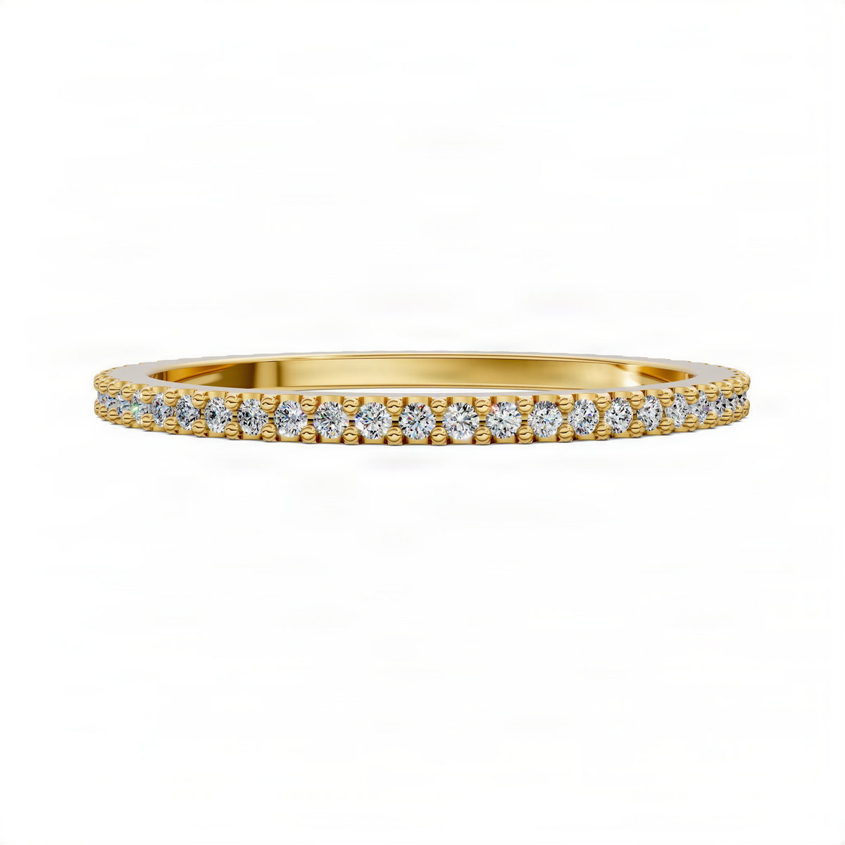 Slim yellow gold pavé diamond band ring