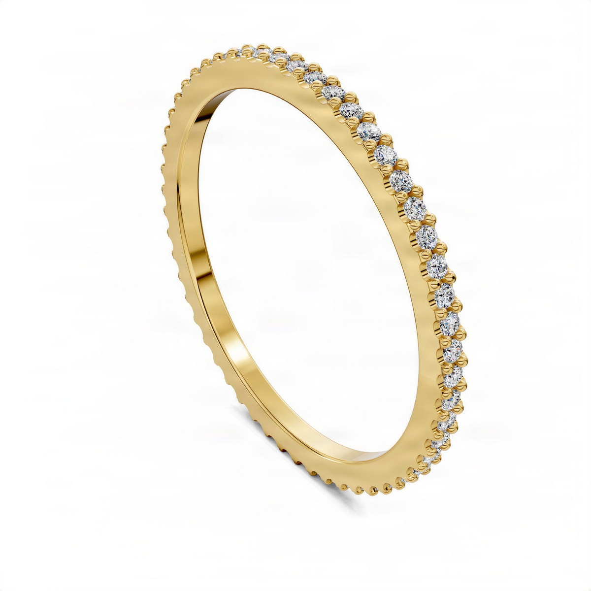 Slim yellow gold pavé diamond band ring