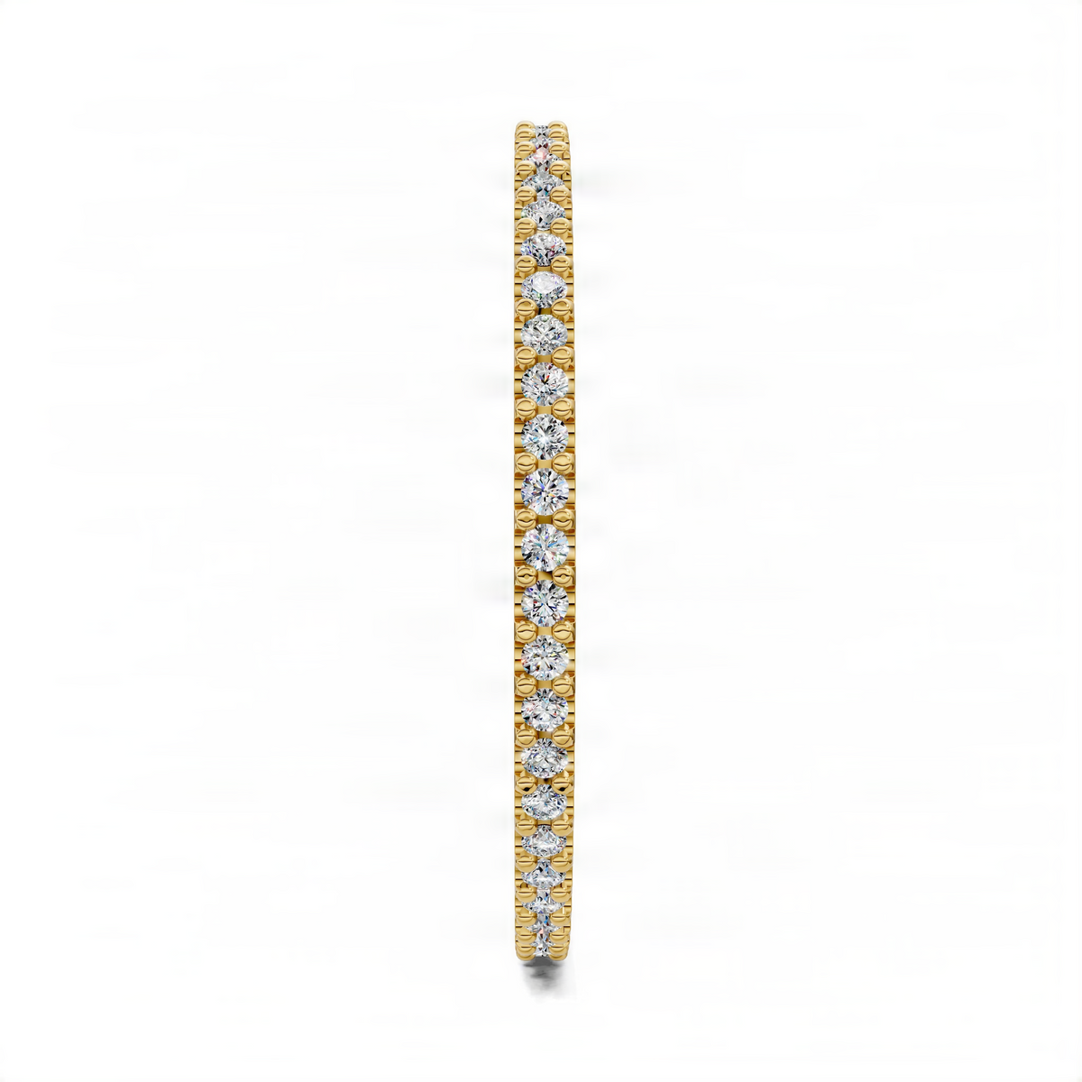 Slim yellow gold pavé diamond band, side view