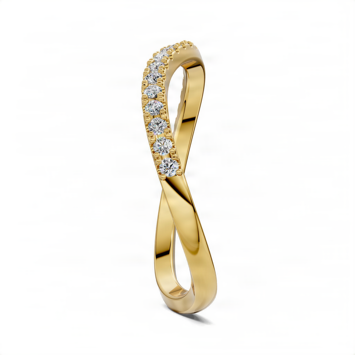 Opes Wave Figure pavé band ring in yellow gold with diamond-accented top