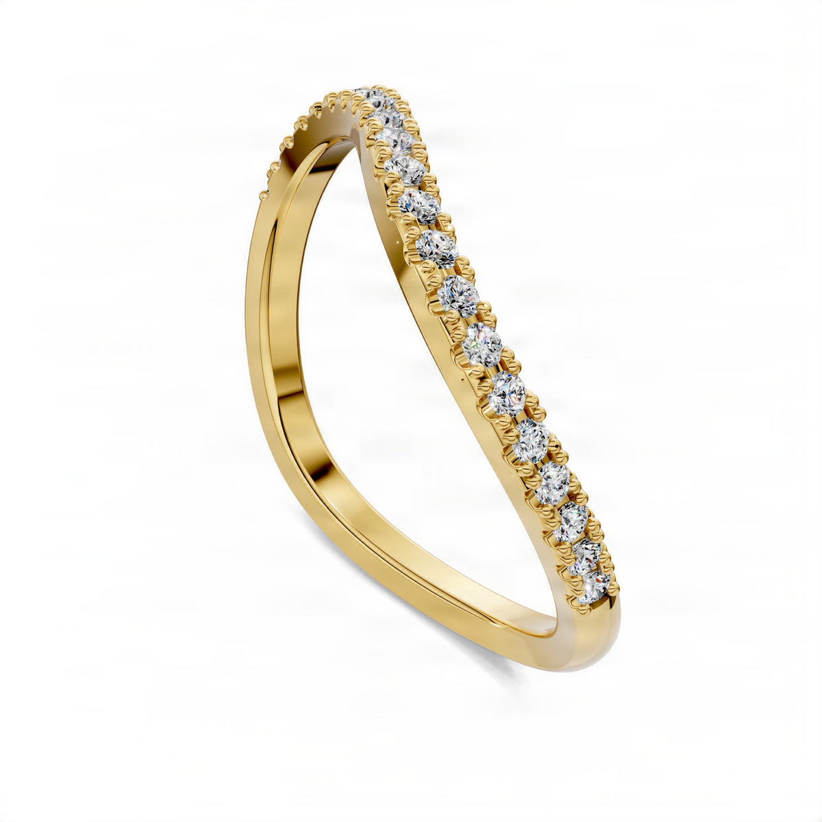 Gold pavé wave band ring with round clear stones