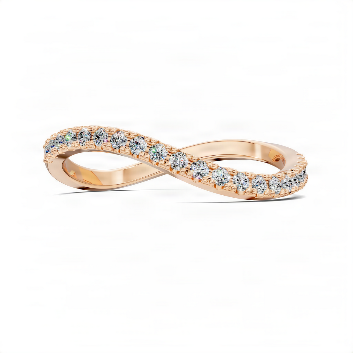 Rose gold wave pavé band ring with diamond accents