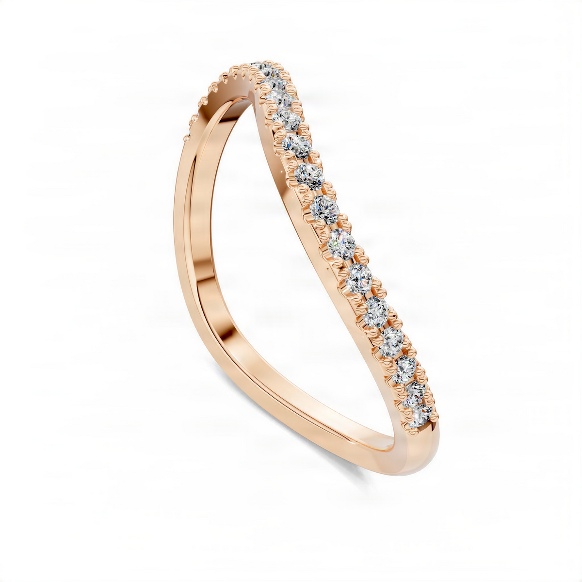 Rose gold pavé wave band ring with round stones