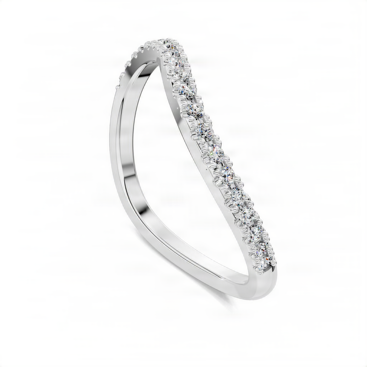Wave pavé band ring in white gold