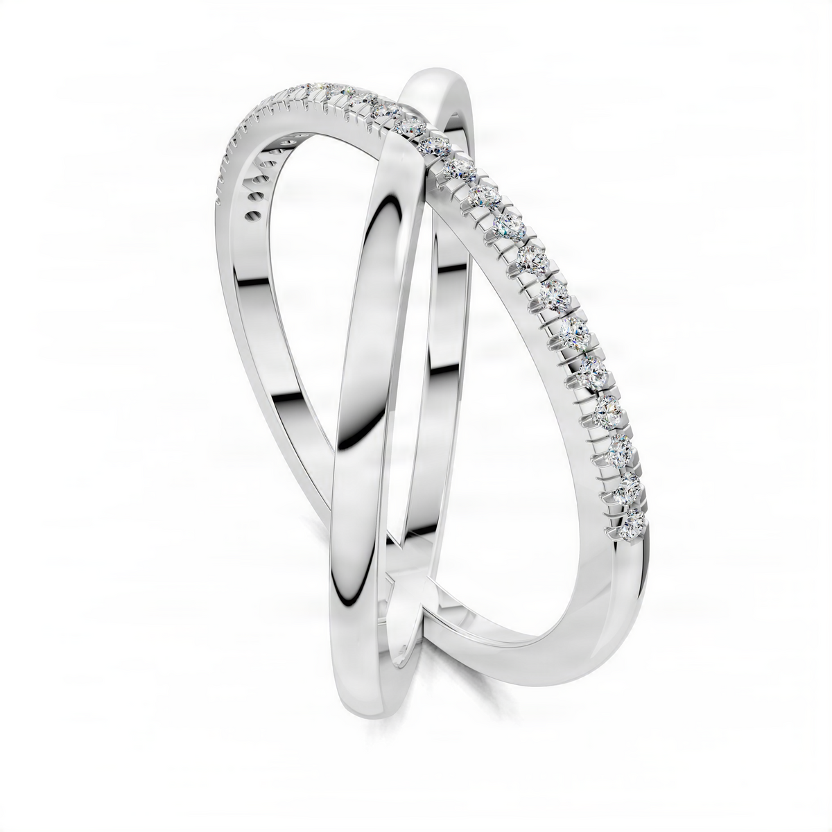 White gold pavé diamond X band
