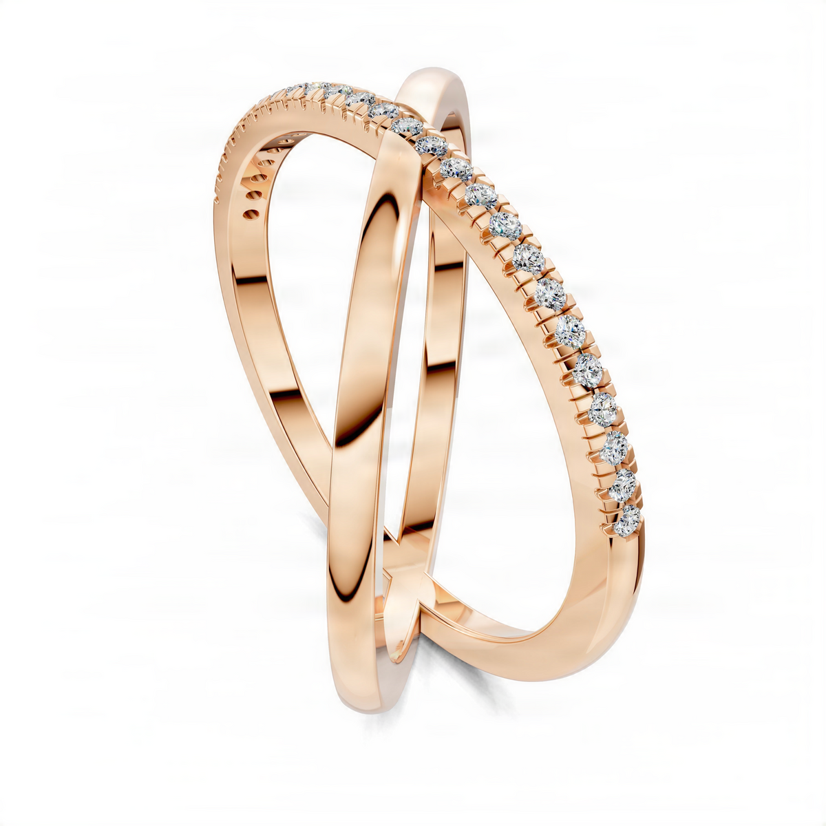 Rose gold pavé diamond X band ring