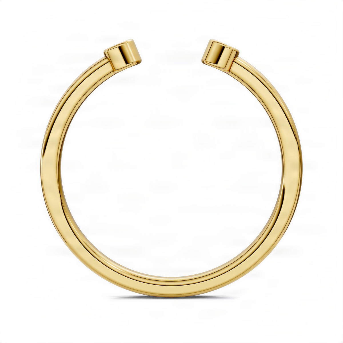 Yellow gold gap band ring with smooth bezel mounts on the top edge