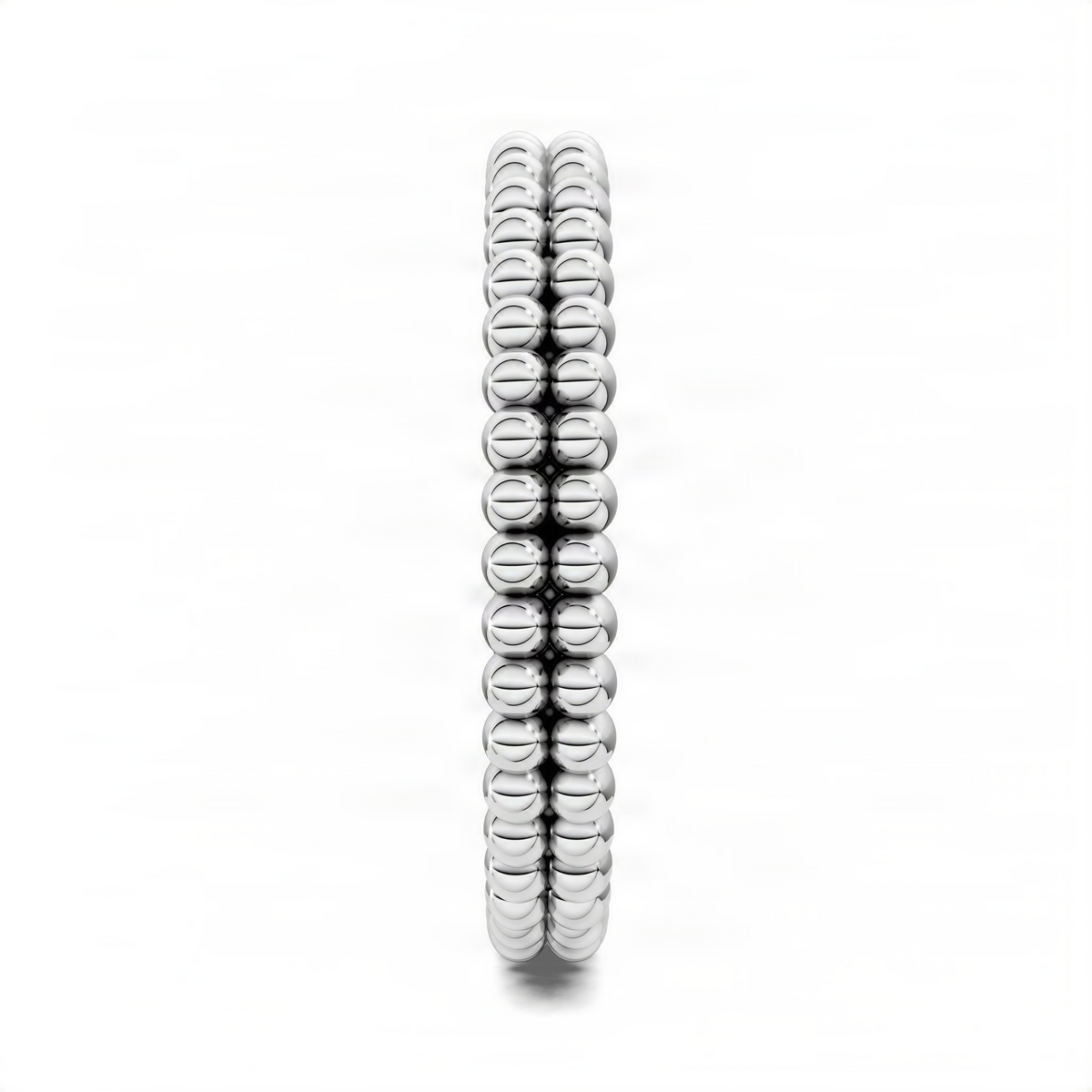 Double-beaded band ring in white gold, narrow side profile with two bead rows.