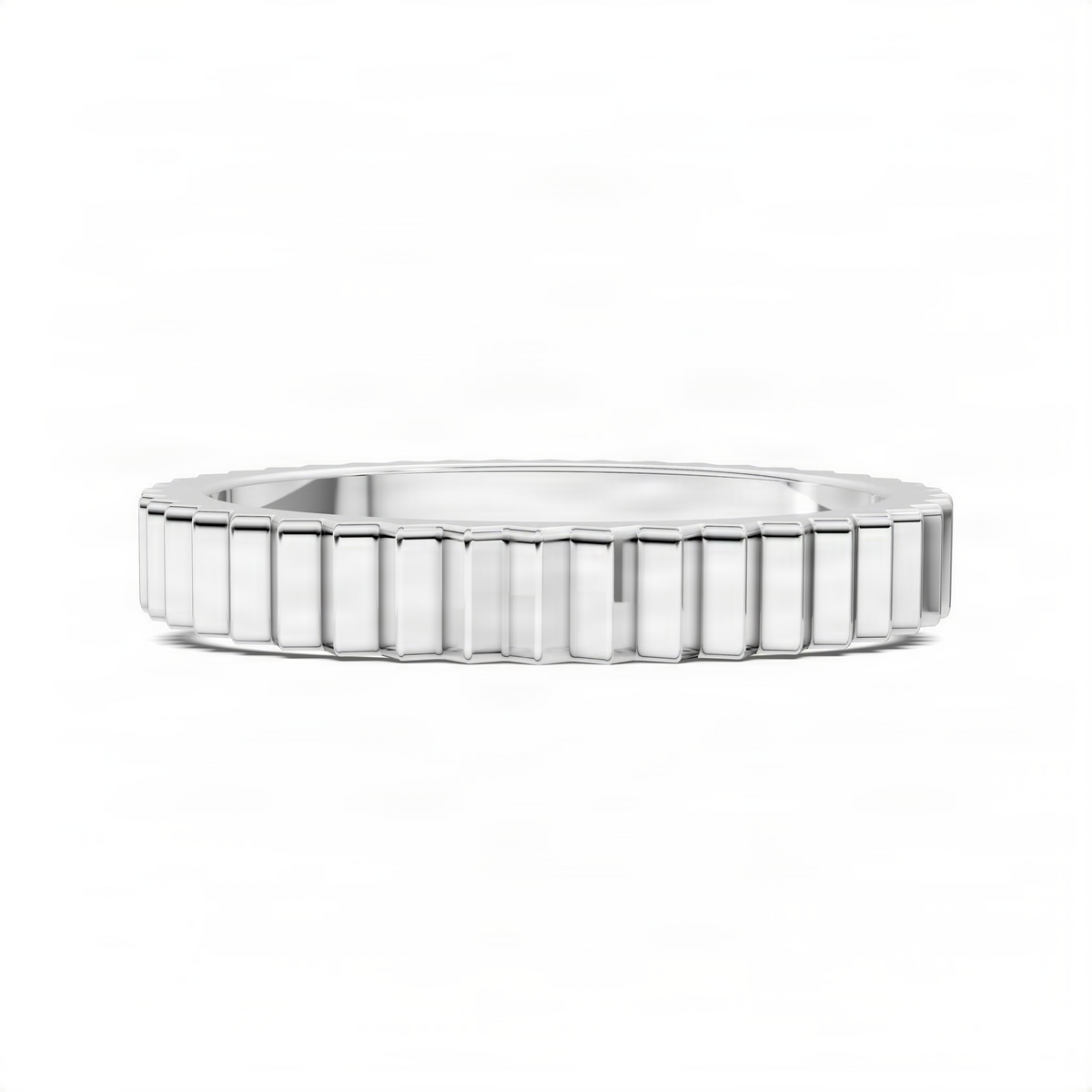 Fluted band ring with rectangular ridges, silver-tone finish