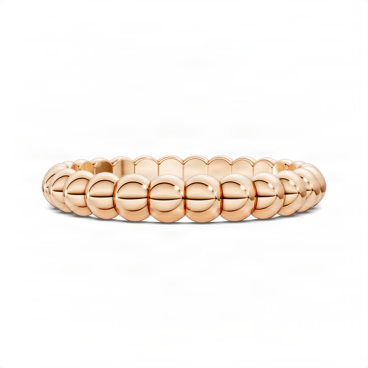 Beaded ring band with rose-gold tone domed links, seamless circular design
