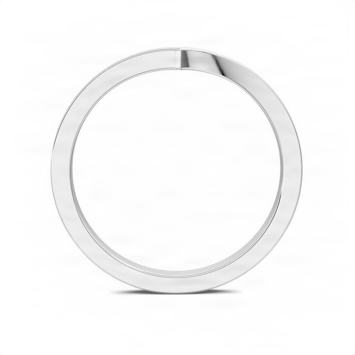 White gold wishbone band ring shown from the top, smooth polished circular profile