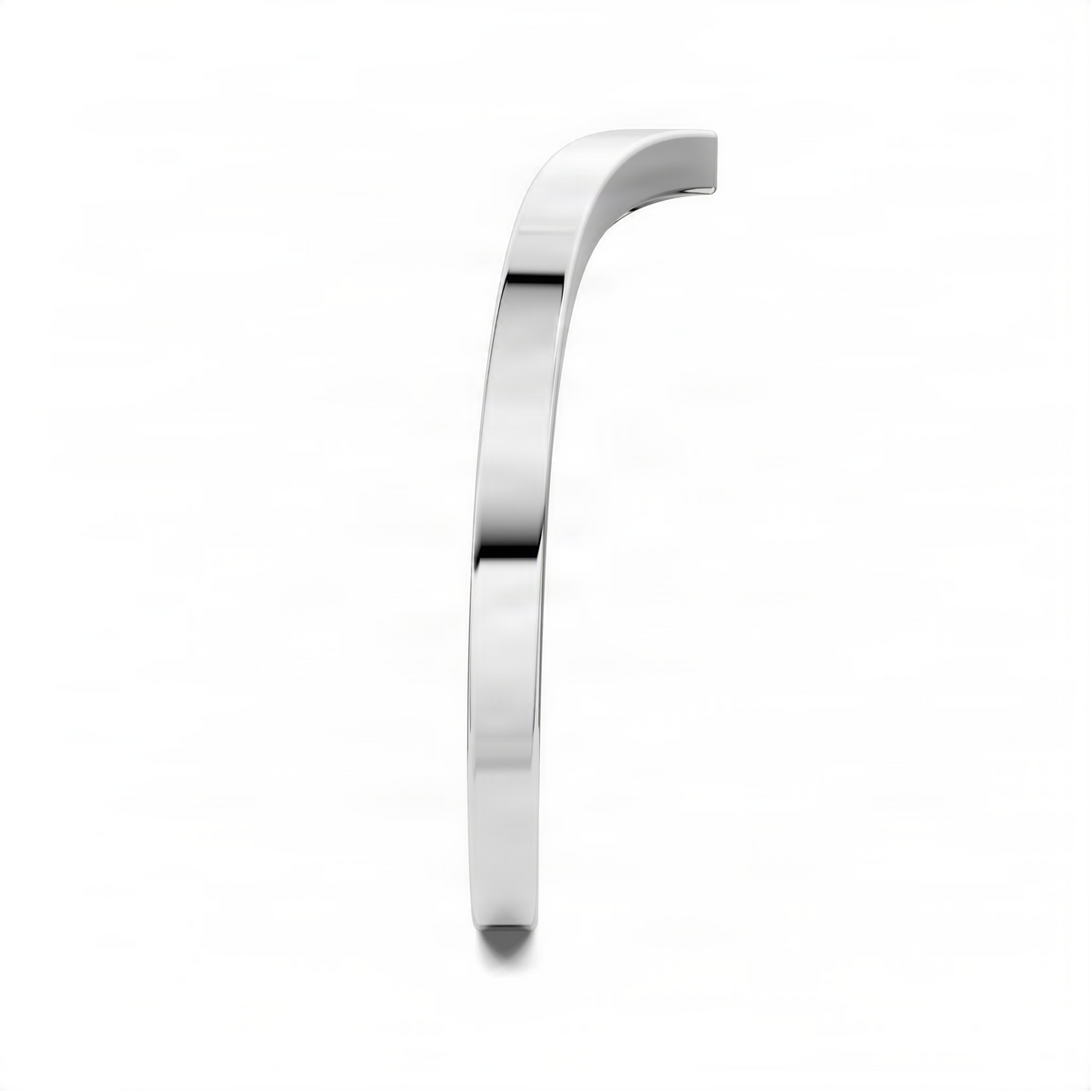 White gold wishbone band ring in side view, slender curved bar with polished finish