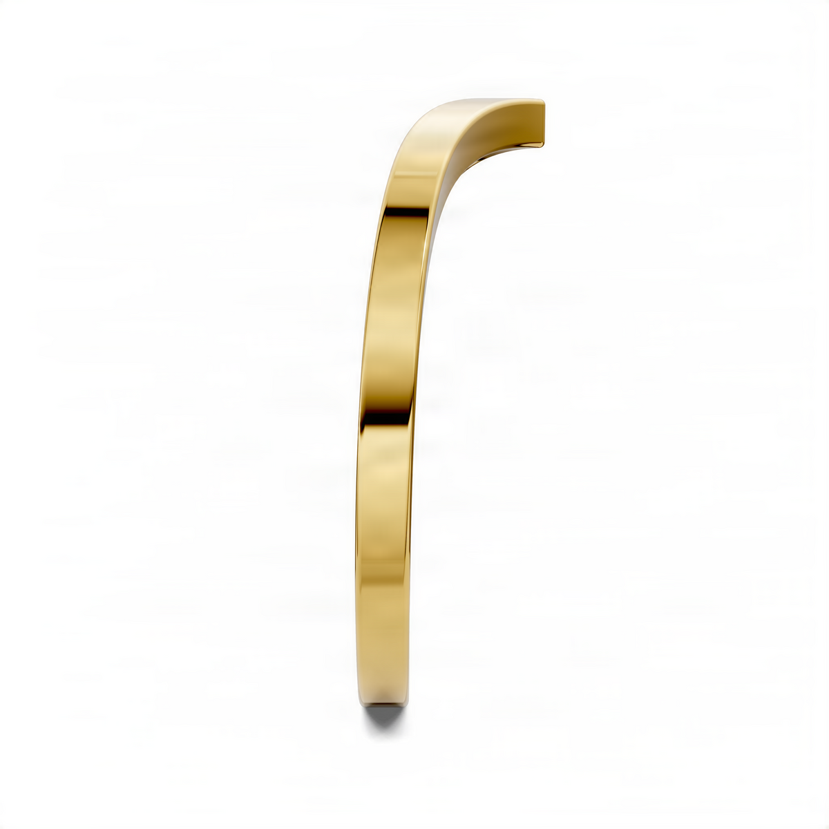 Yellow gold wishbone band ring in side view, smooth polished curved metal band