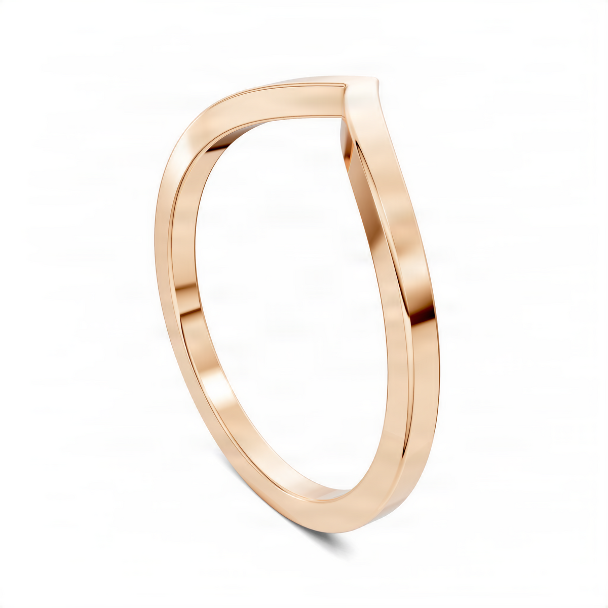 Rose gold wishbone band ring side view with open oval loop and polished finish