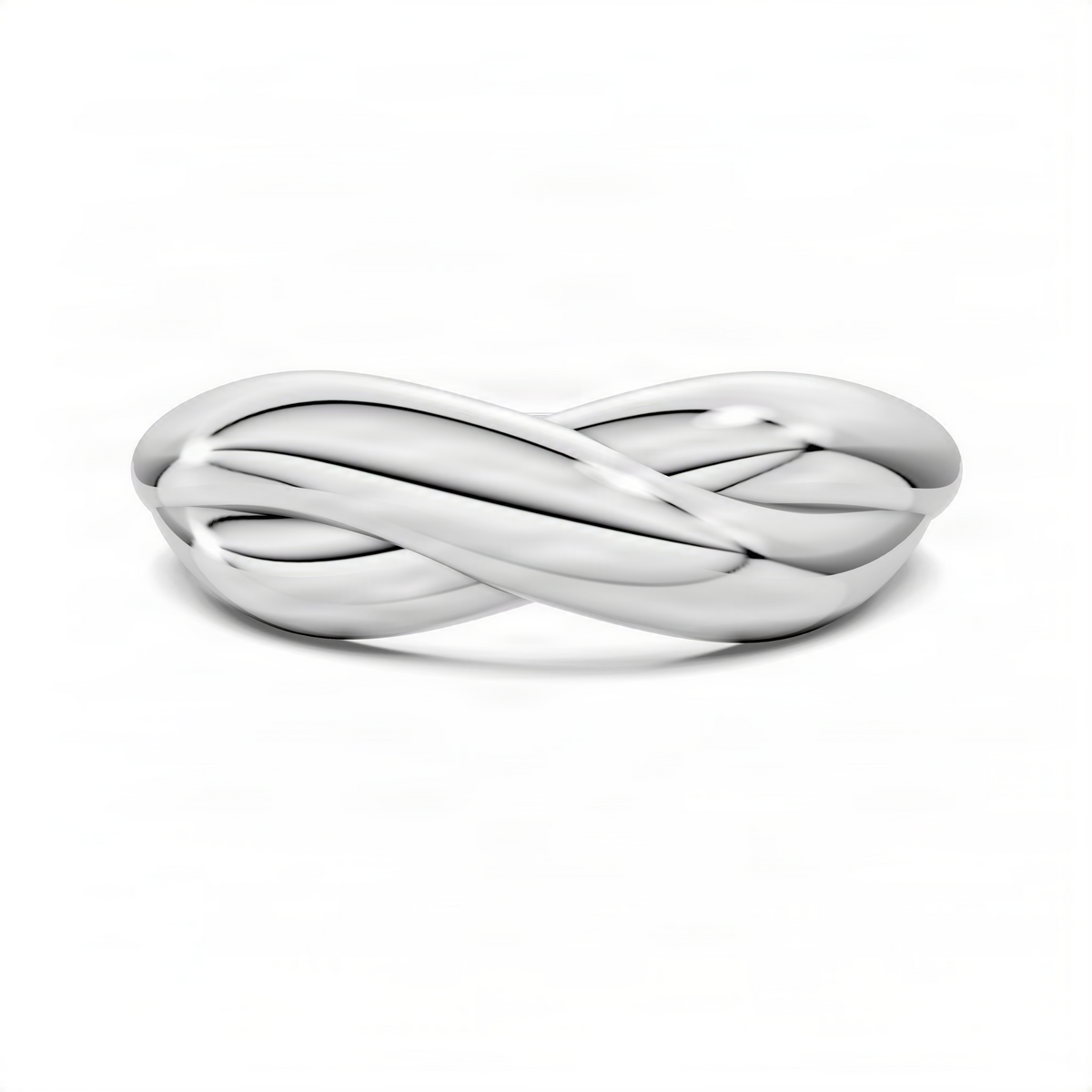 Knot band ring with braided twist design, white gold tone