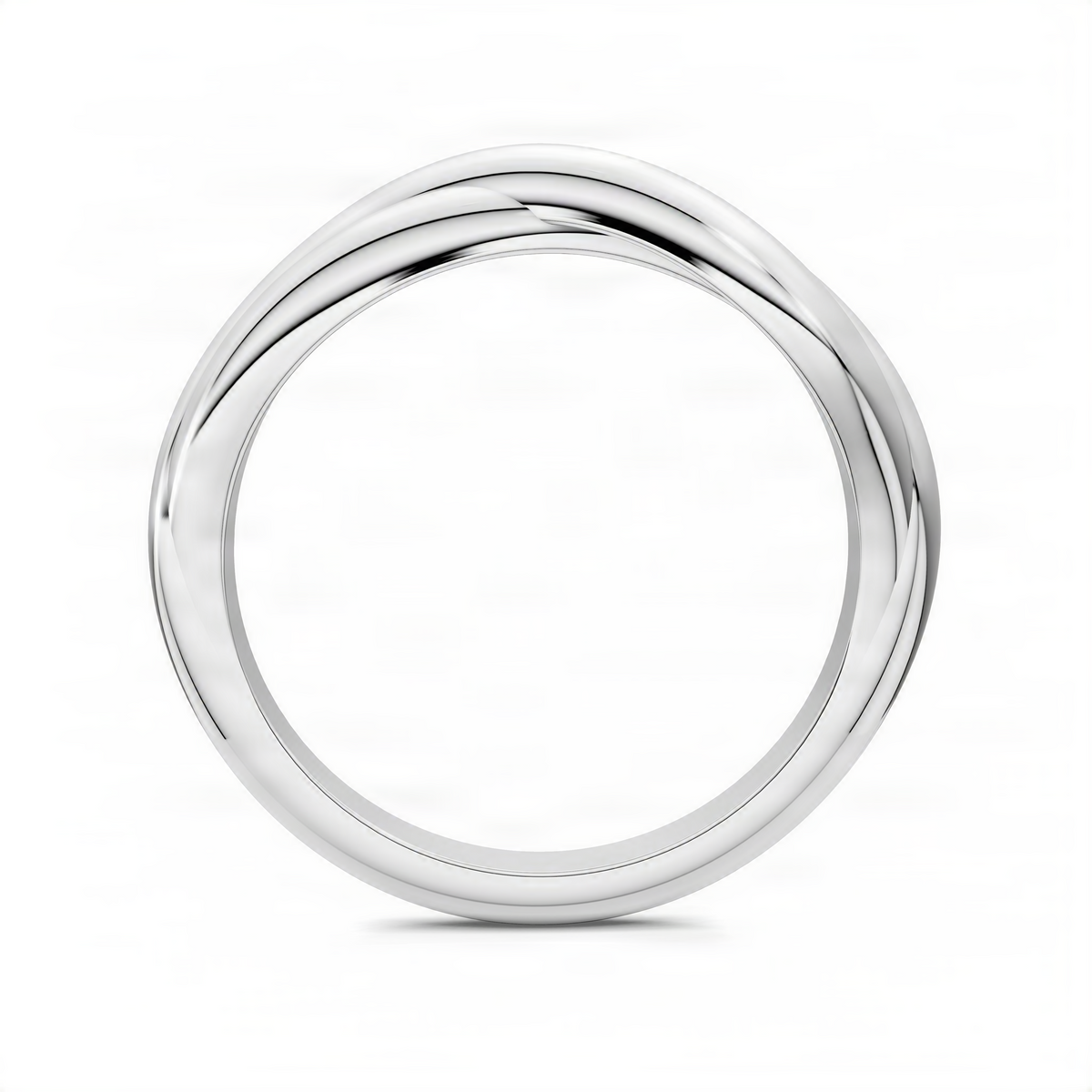 Knot band ring with braided twist design, white gold tone, top view