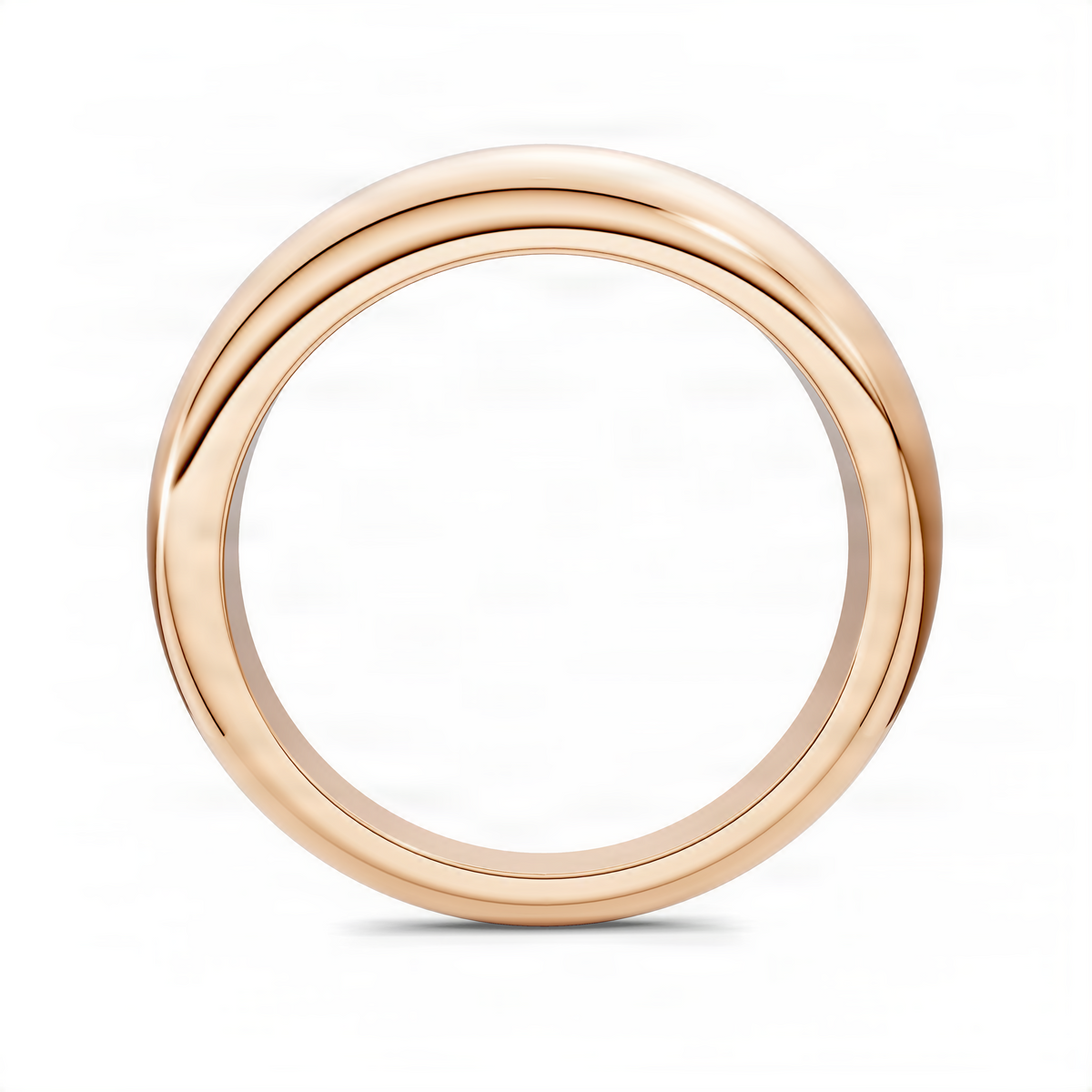 Polished rose gold dome ring, top view with smooth rounded band